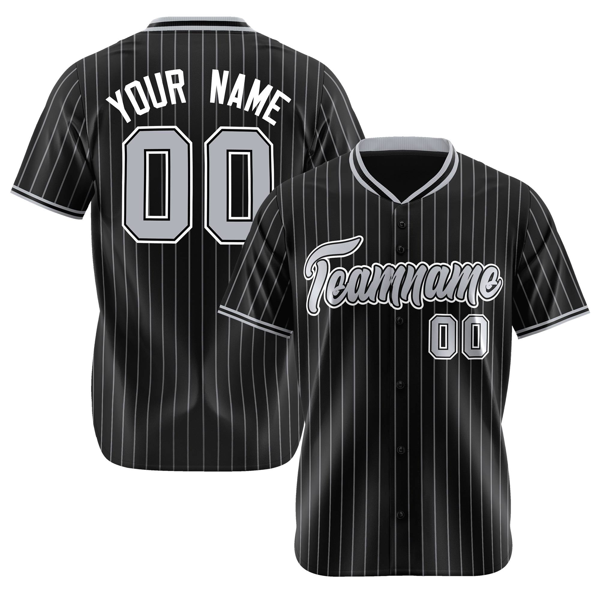 Custom Black White Pinstripe Gray-White Authentic Baseball Jersey