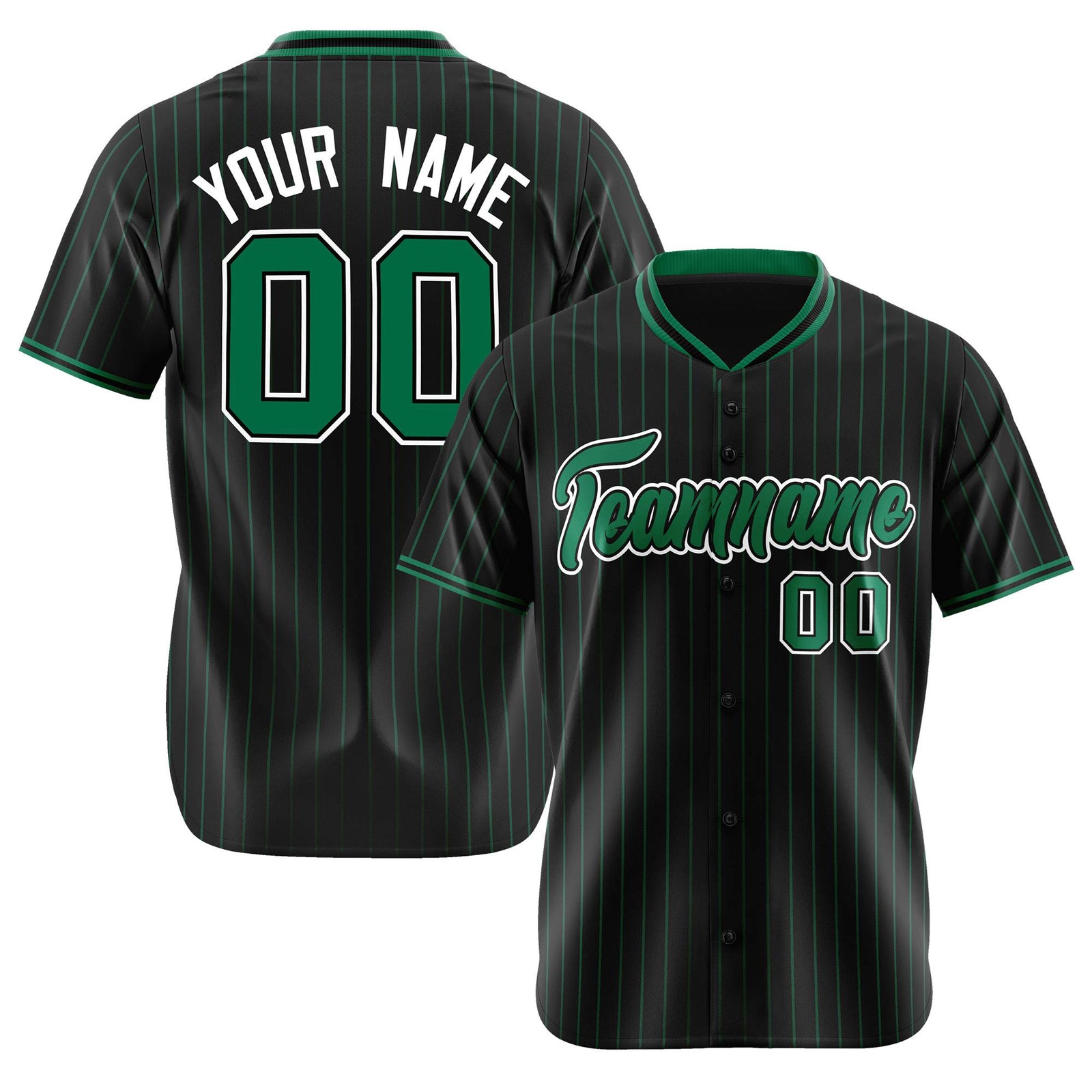 Custom Black Green Pinstripe Green-White Authentic Baseball Jersey