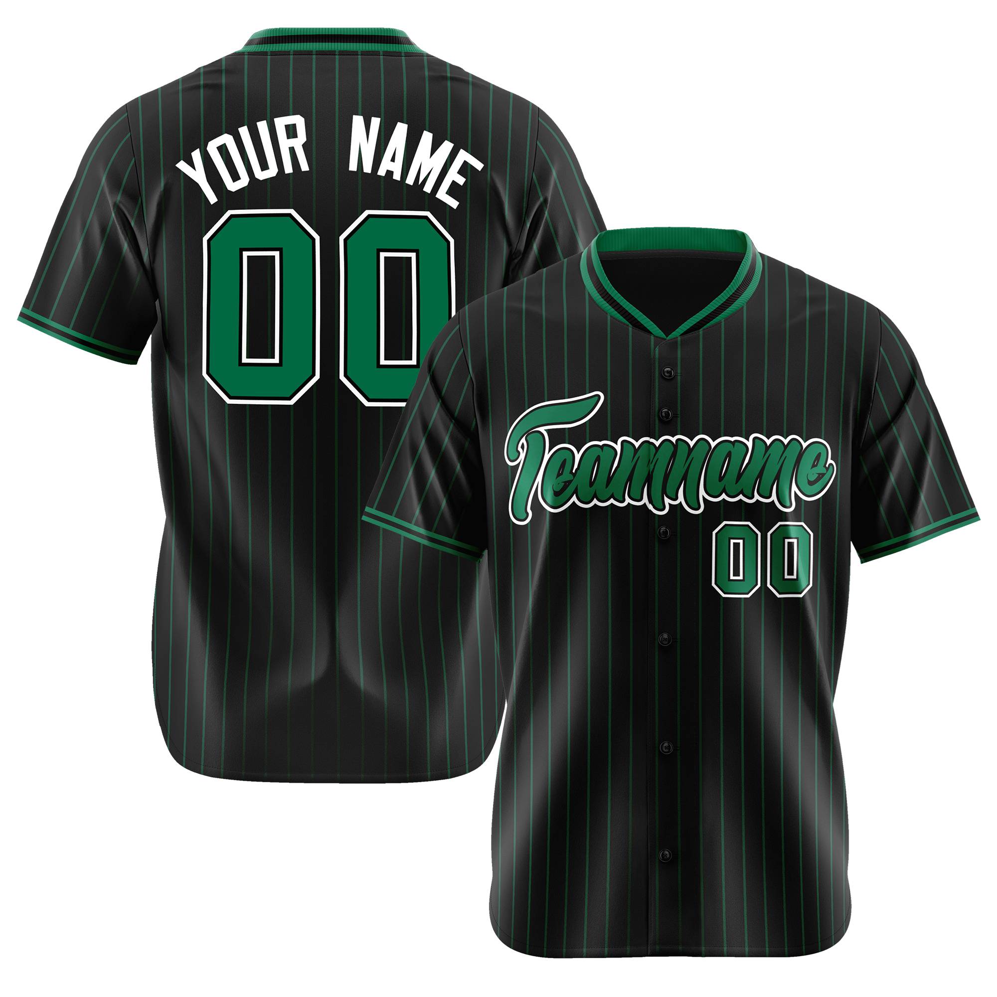 Custom Black Green Pinstripe Green-White Authentic Baseball Jersey