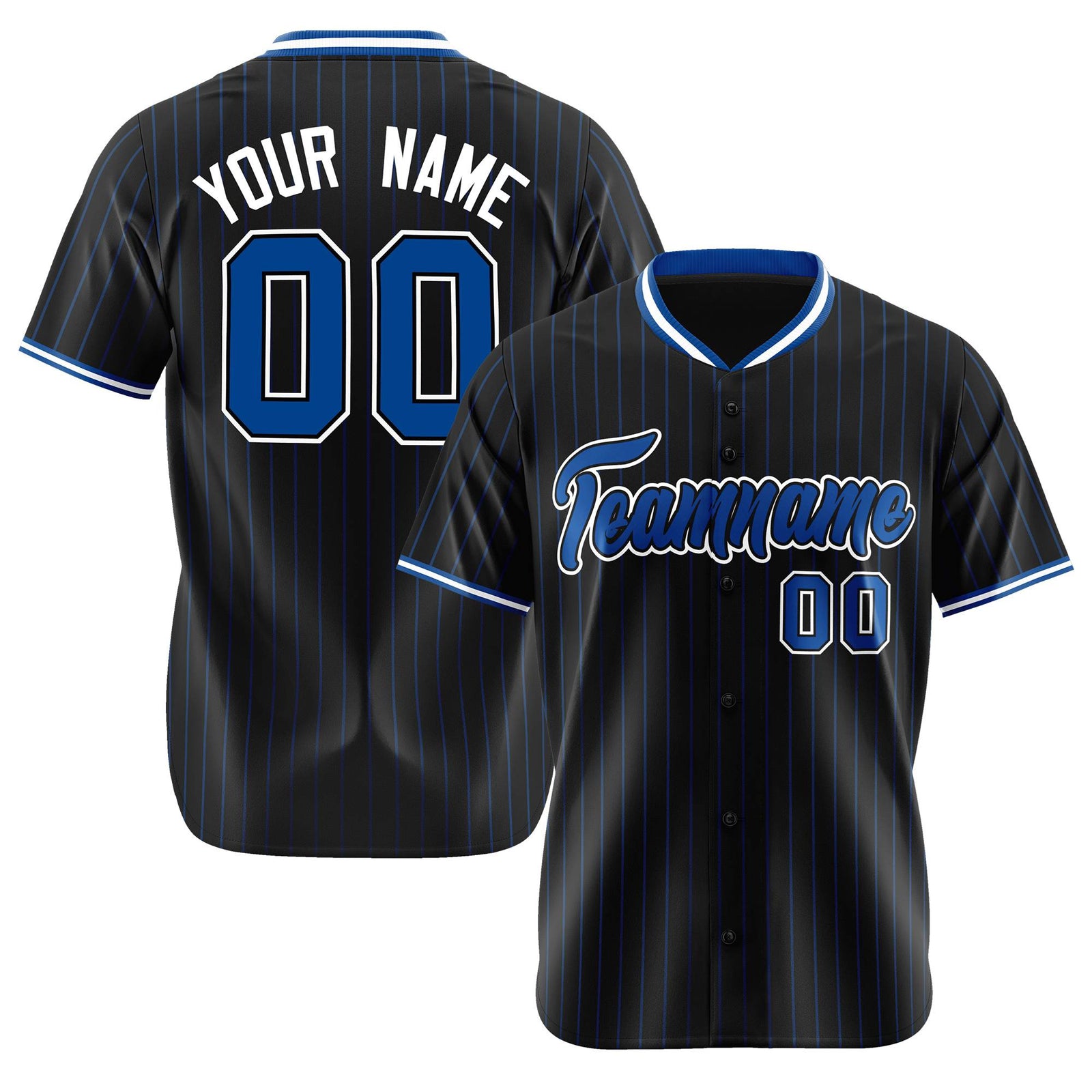 Custom Black Electric-Blue Pinstripe Electric-Blue White Authentic Baseball Jersey