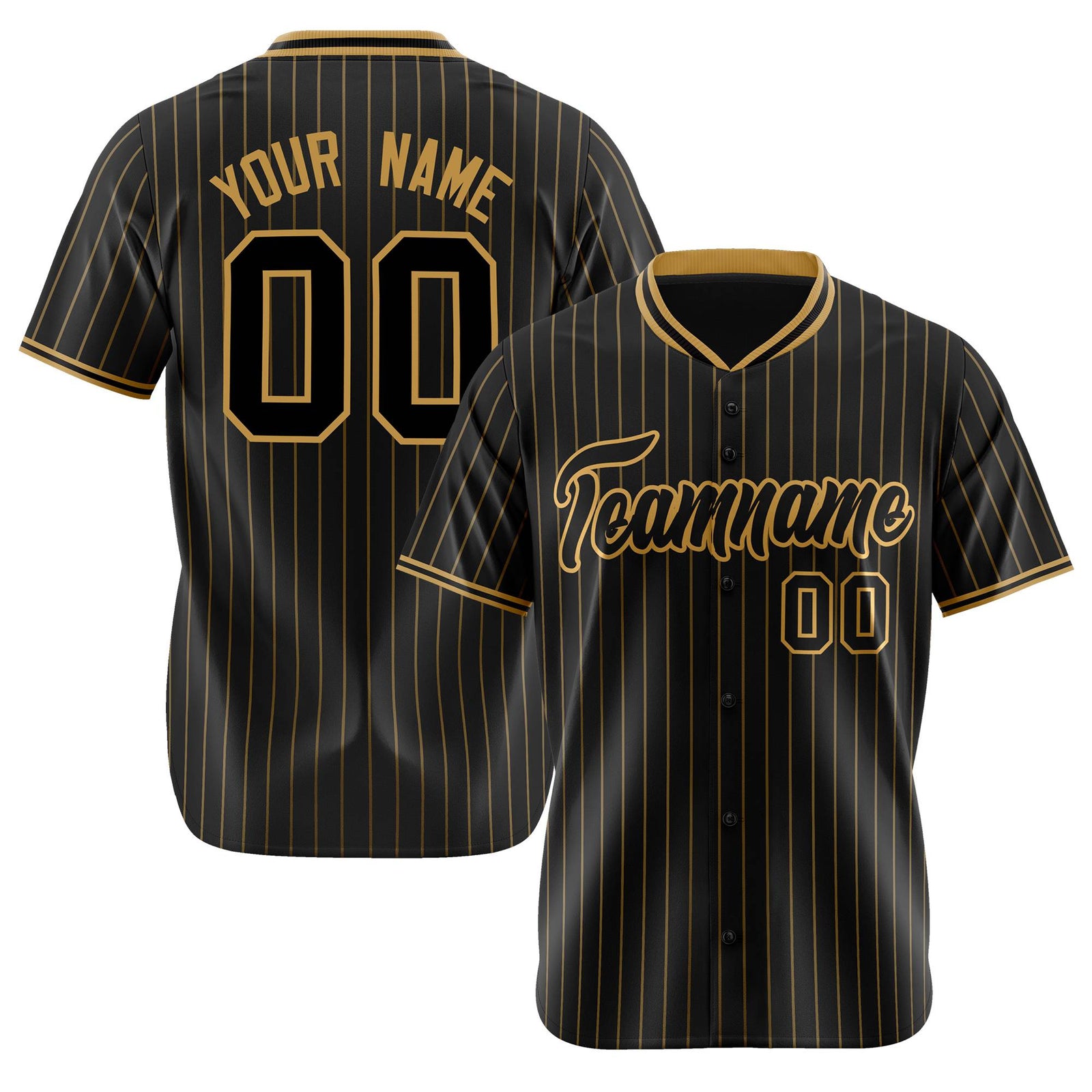 Custom Black Old-Gold Pinstripe Black Old-Gold Authentic Baseball Jersey