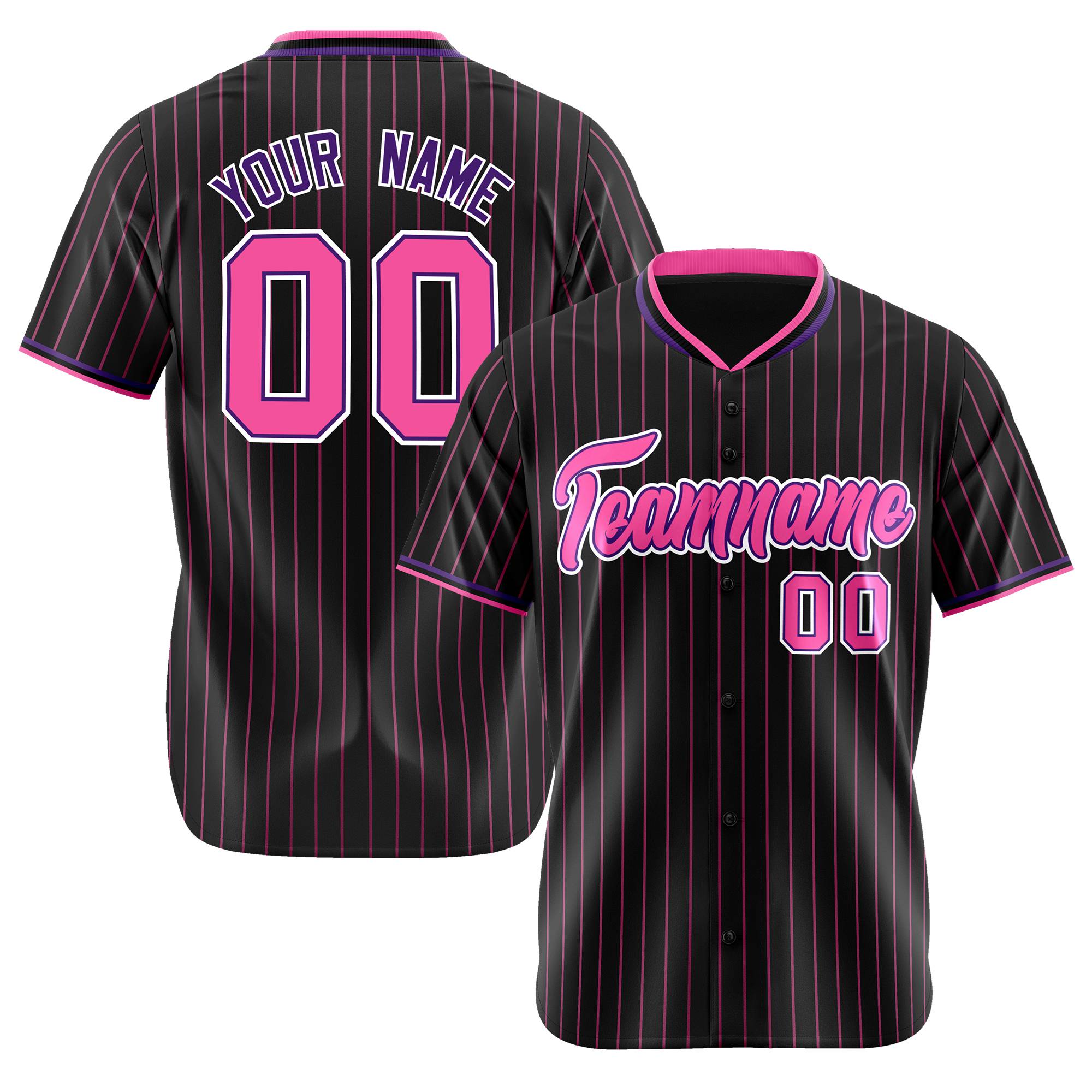 Custom Black Pink Pinstripe Pink-Purple Authentic Baseball Jersey