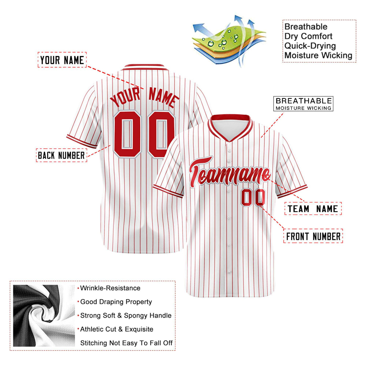 Custom White Red Pinstripe White-Red Authentic Baseball Jersey