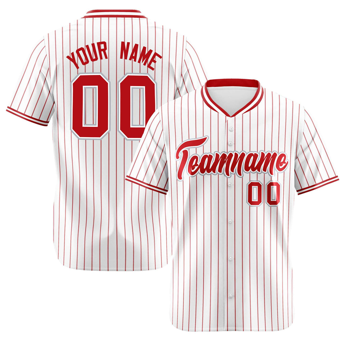 Custom White Red Pinstripe White-Red Authentic Baseball Jersey