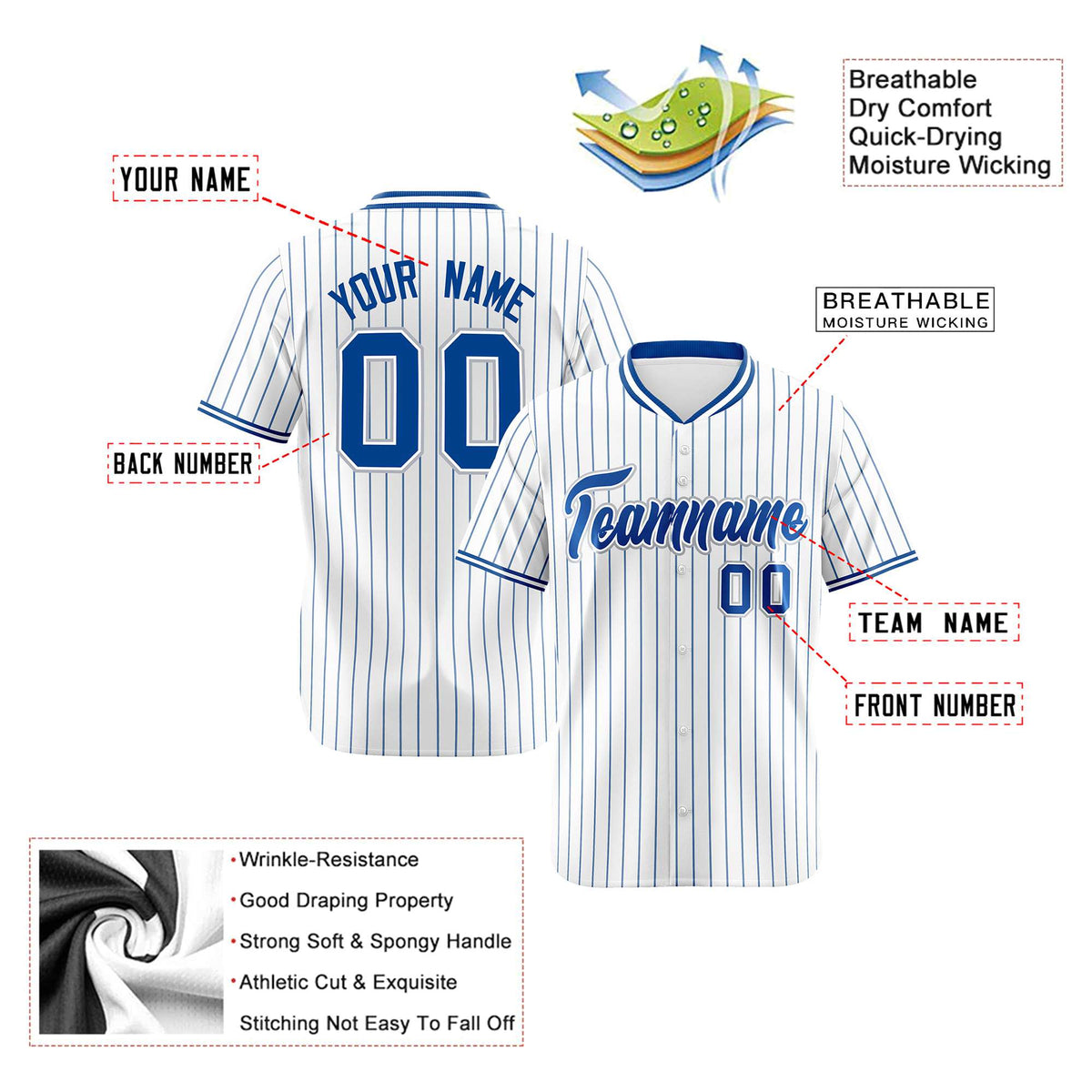 Custom White Blue Pinstripe White-Blue Black Authentic Baseball Jersey