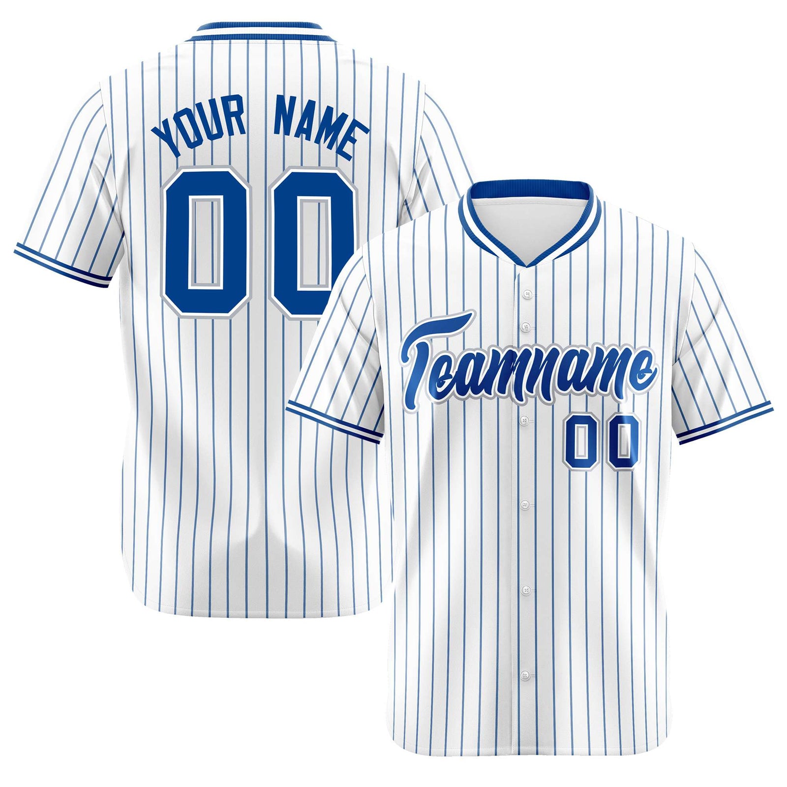 Custom White Blue Pinstripe White-Blue Black Authentic Baseball Jersey