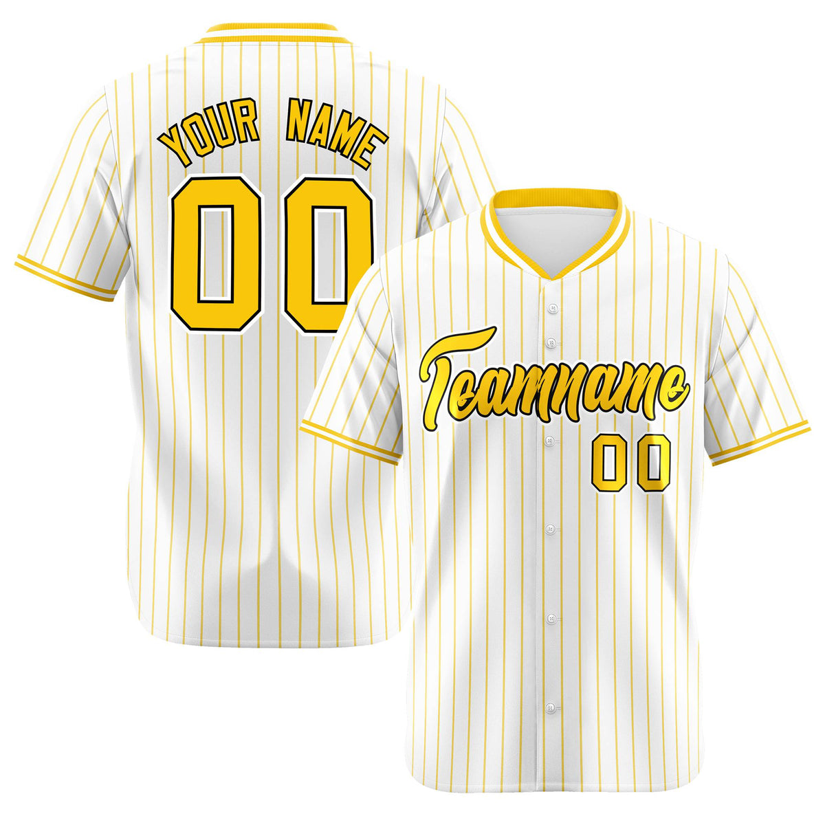 Custom White Yellow Pinstripe White-Yellow Black Authentic Baseball Jersey
