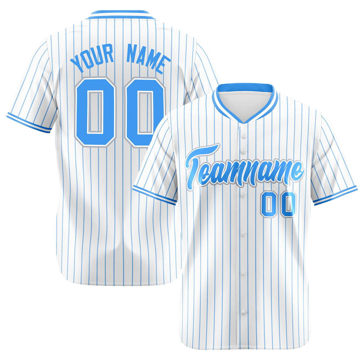 Custom White Blue Pinstripe White-Blue Gray Authentic Baseball Jersey