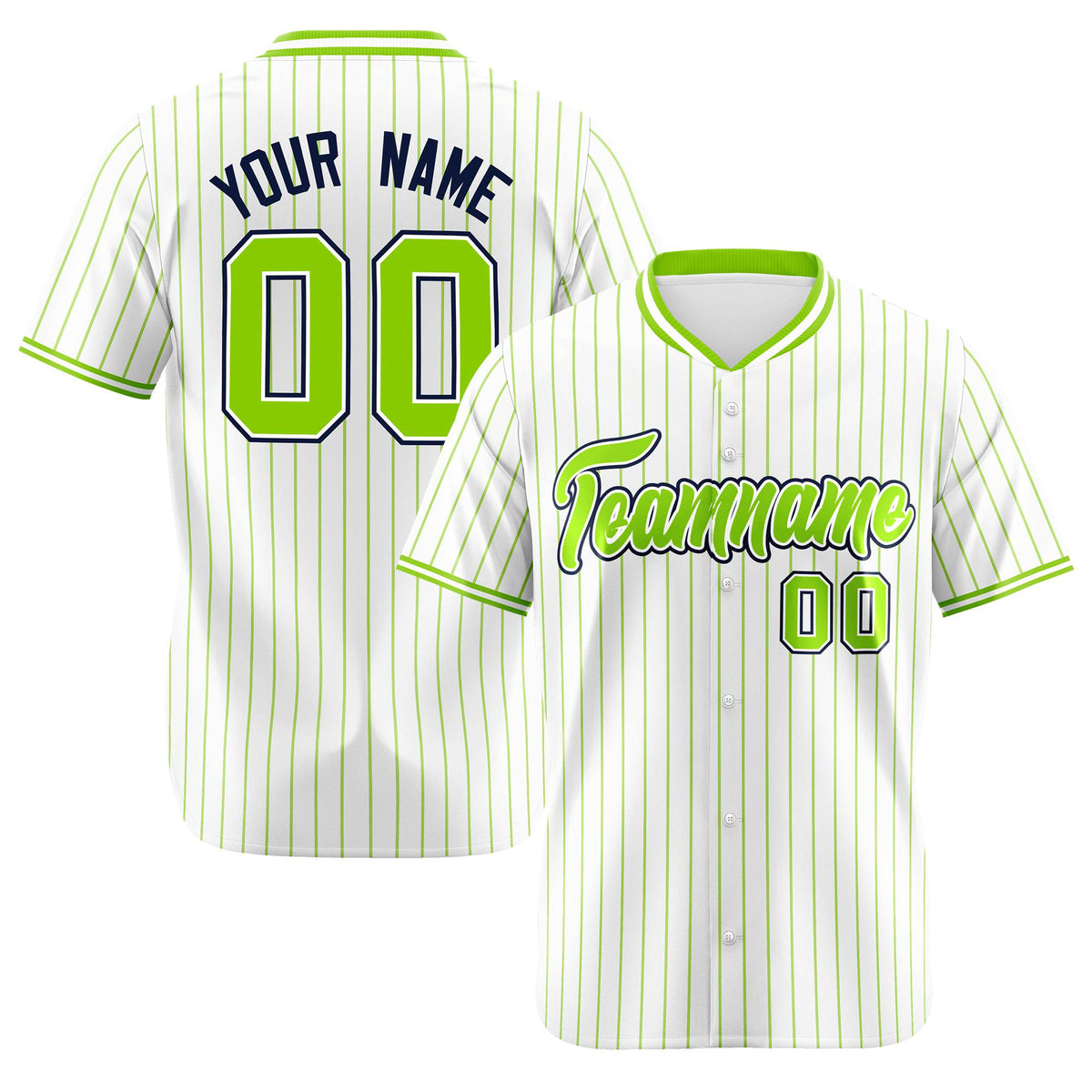 Custom White Neon-Green Pinstripe White Neon-Green Black Authentic Baseball Jersey