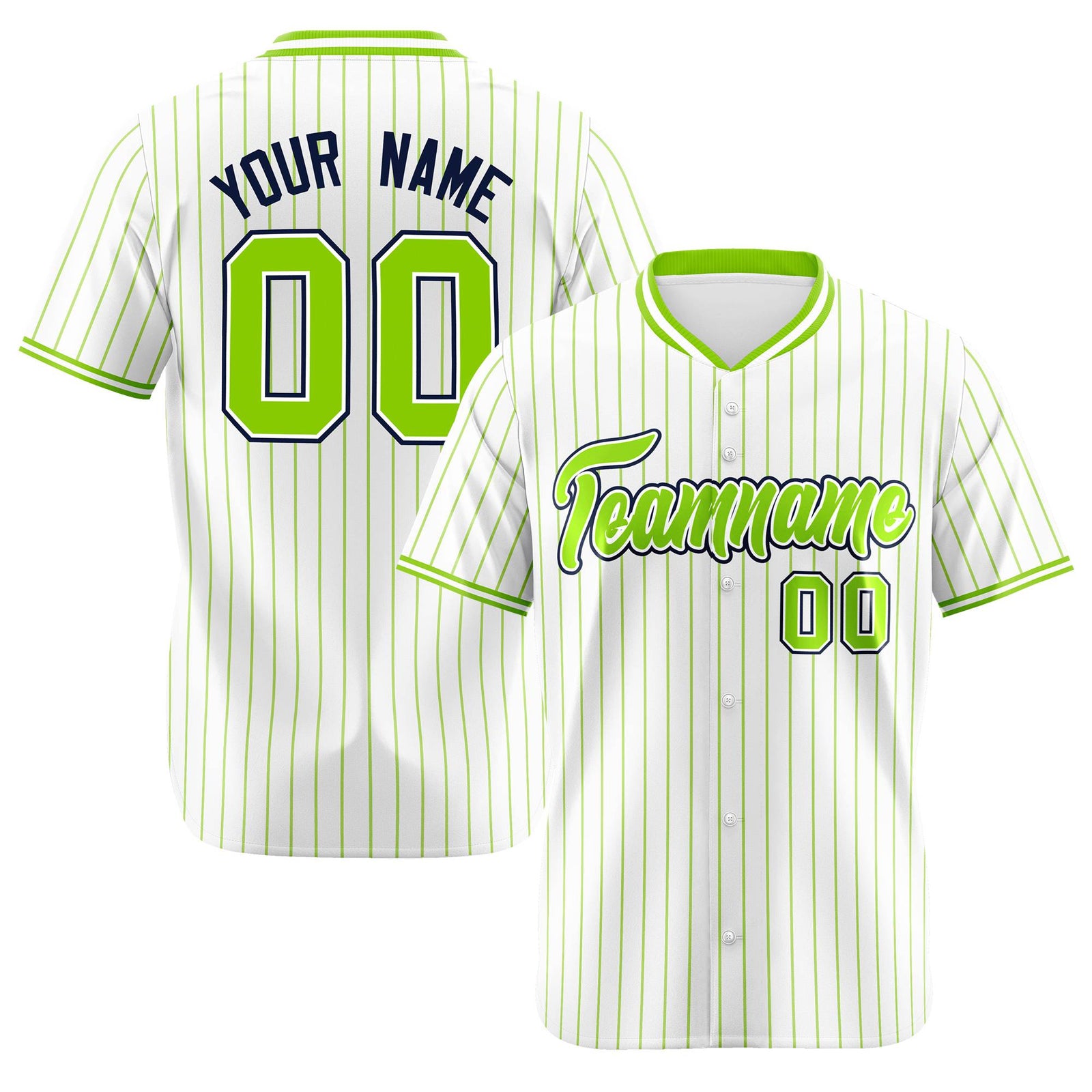 Custom White Neon-Green Pinstripe White Neon-Green Black Authentic Baseball Jersey