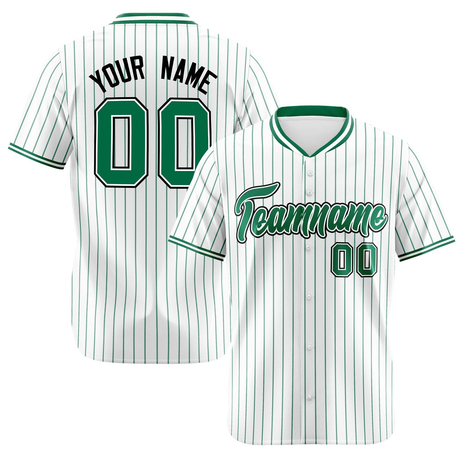 Custom White Kelly-Green Pinstripe White Kelly-Green Black Authentic Baseball Jersey