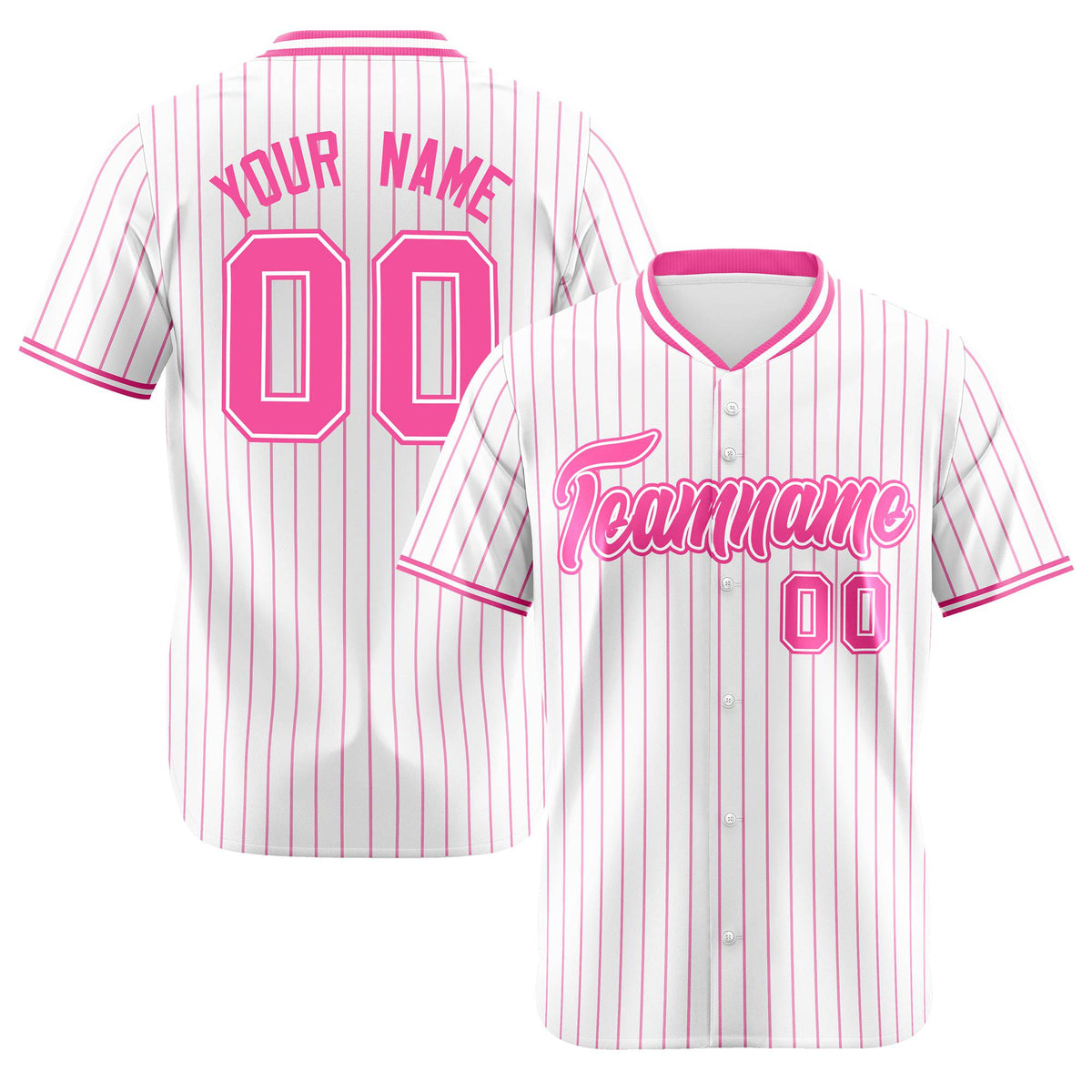 Custom White Pink Pinstripe White-Pink Authentic Baseball Jersey