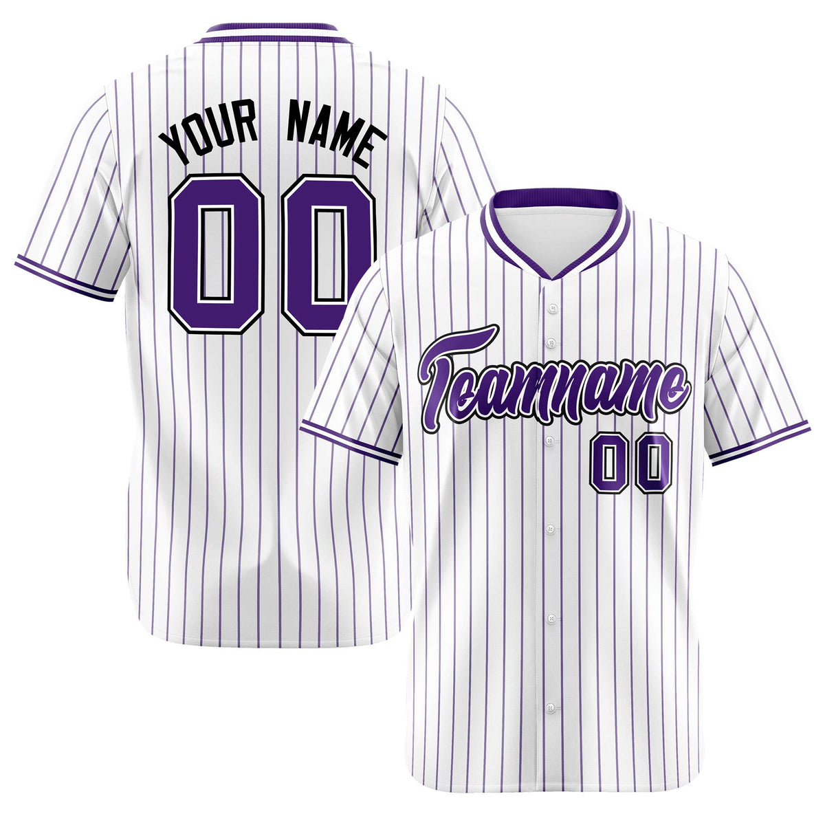 Custom White Purple Pinstripe White-Purple Black Authentic Baseball Jersey