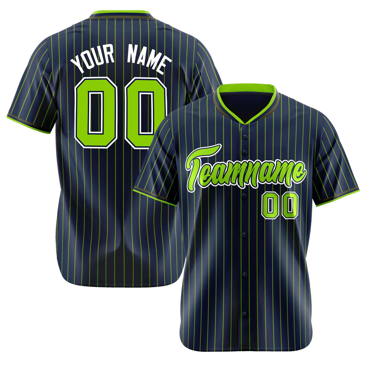 Custom Navy Neon-Green Pinstripe Neon-Green White Authentic Baseball Jersey