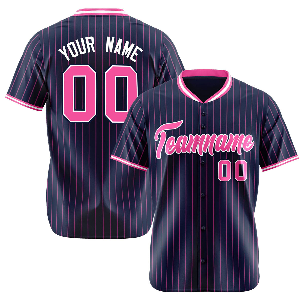 Custom Navy Pink Pinstripe Pink-White Authentic Baseball Jersey