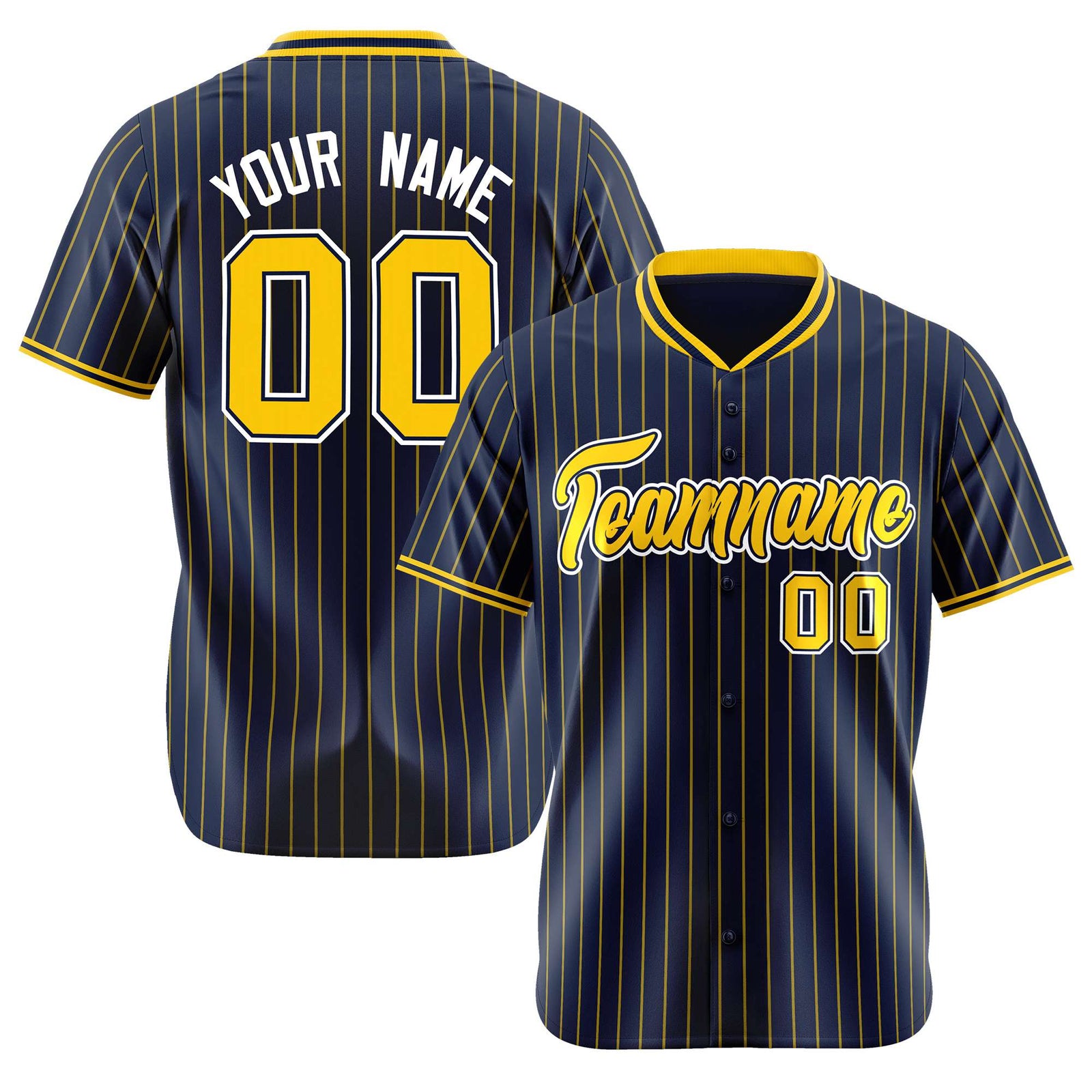 Custom Navy Yellow Pinstripe Yellow-White Authentic Baseball Jersey