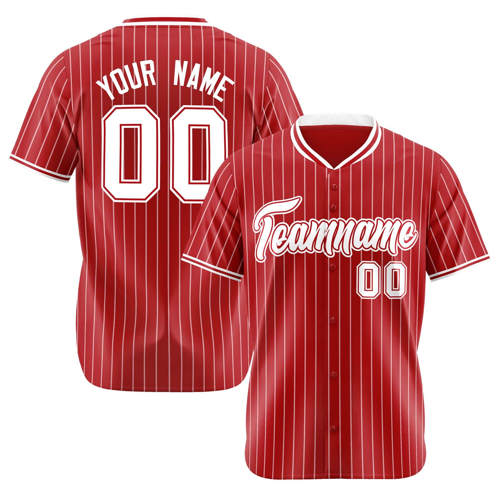 Custom Red White Pinstripe White-Red Authentic Baseball Jersey