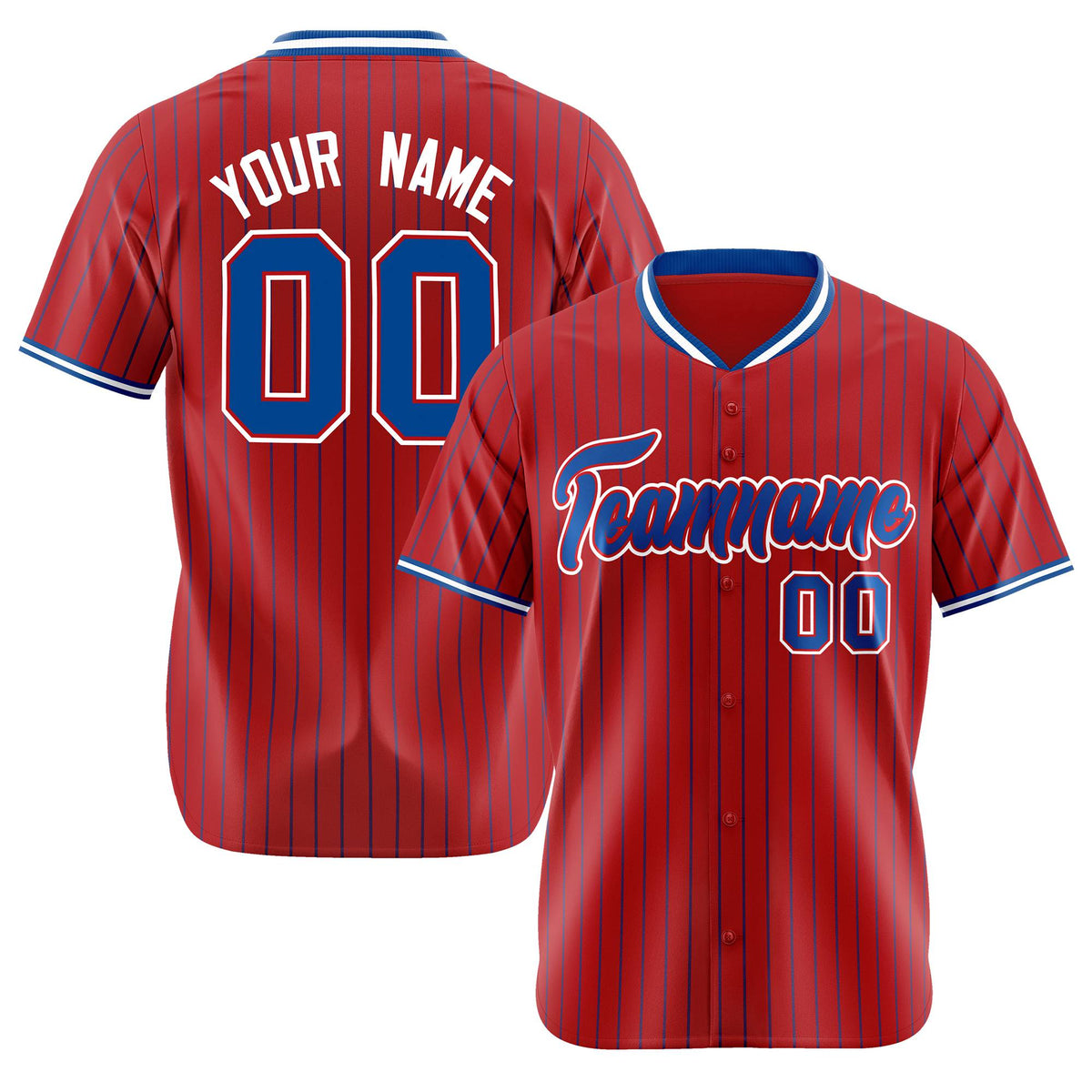 Custom Red Blue Pinstripe Blue-White Authentic Baseball Jersey