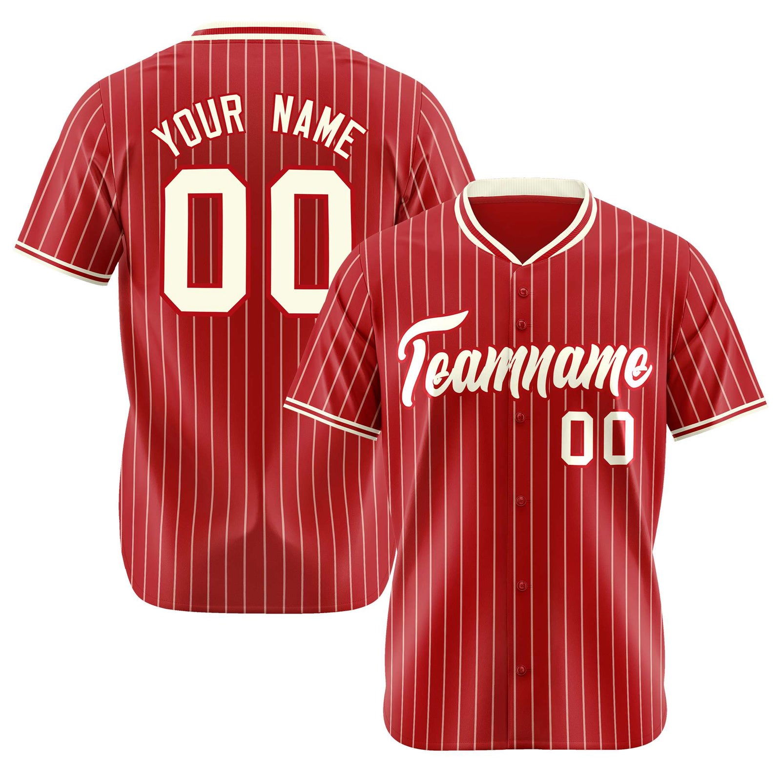 Custom Red Cream Pinstripe Cream-Red Authentic Baseball Jersey