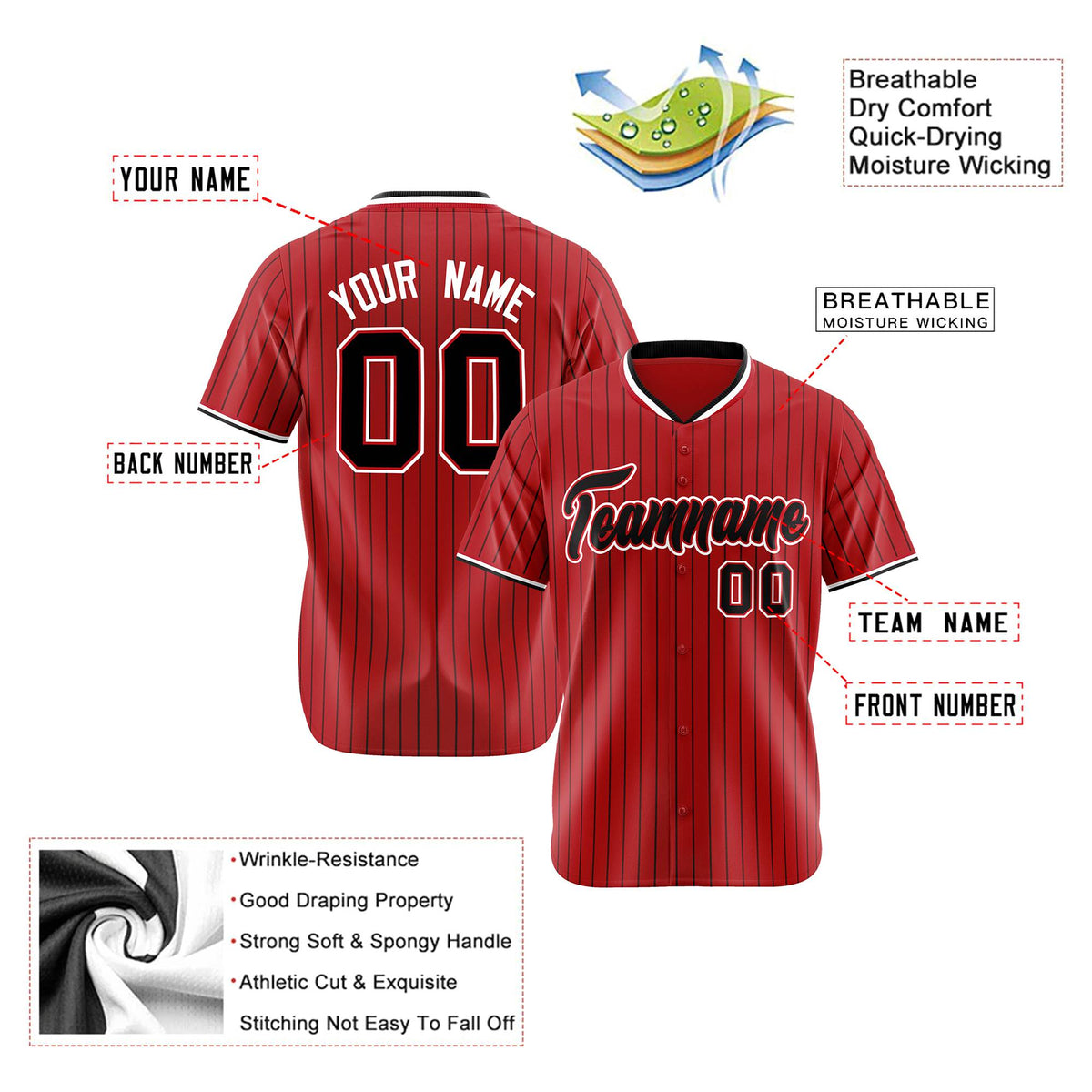 Custom Red Navy Pinstripe Navy-White Authentic Baseball Jersey