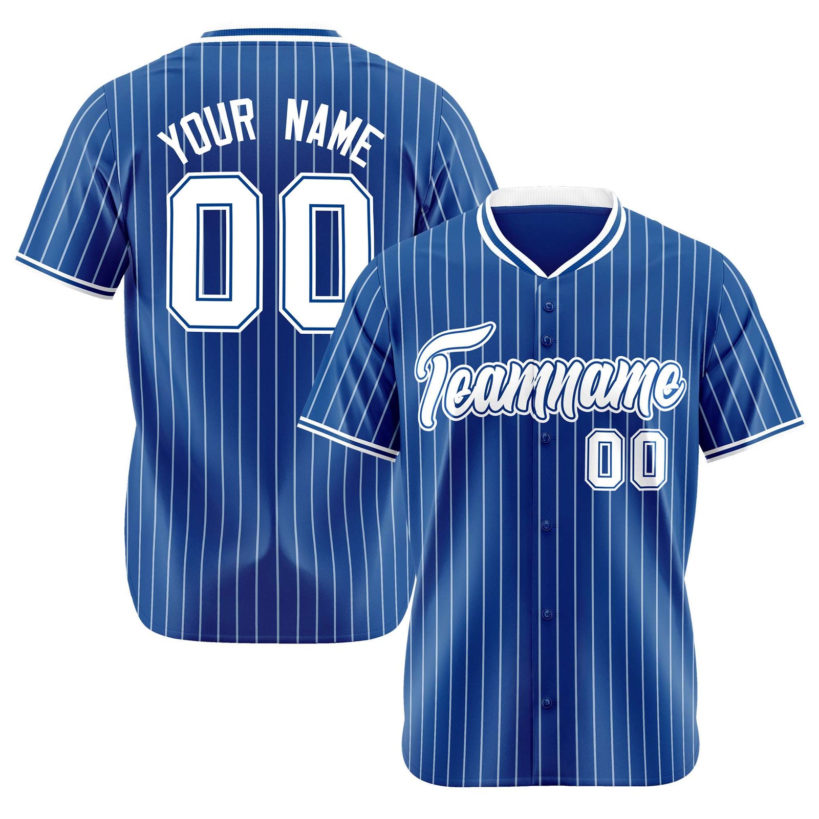 Custom Blue White Pinstripe White-Blue Authentic Baseball Jersey