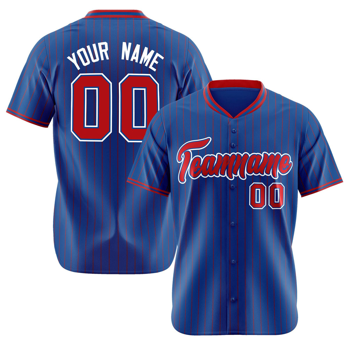 Custom Blue Red Pinstripe Red-White Authentic Baseball Jersey