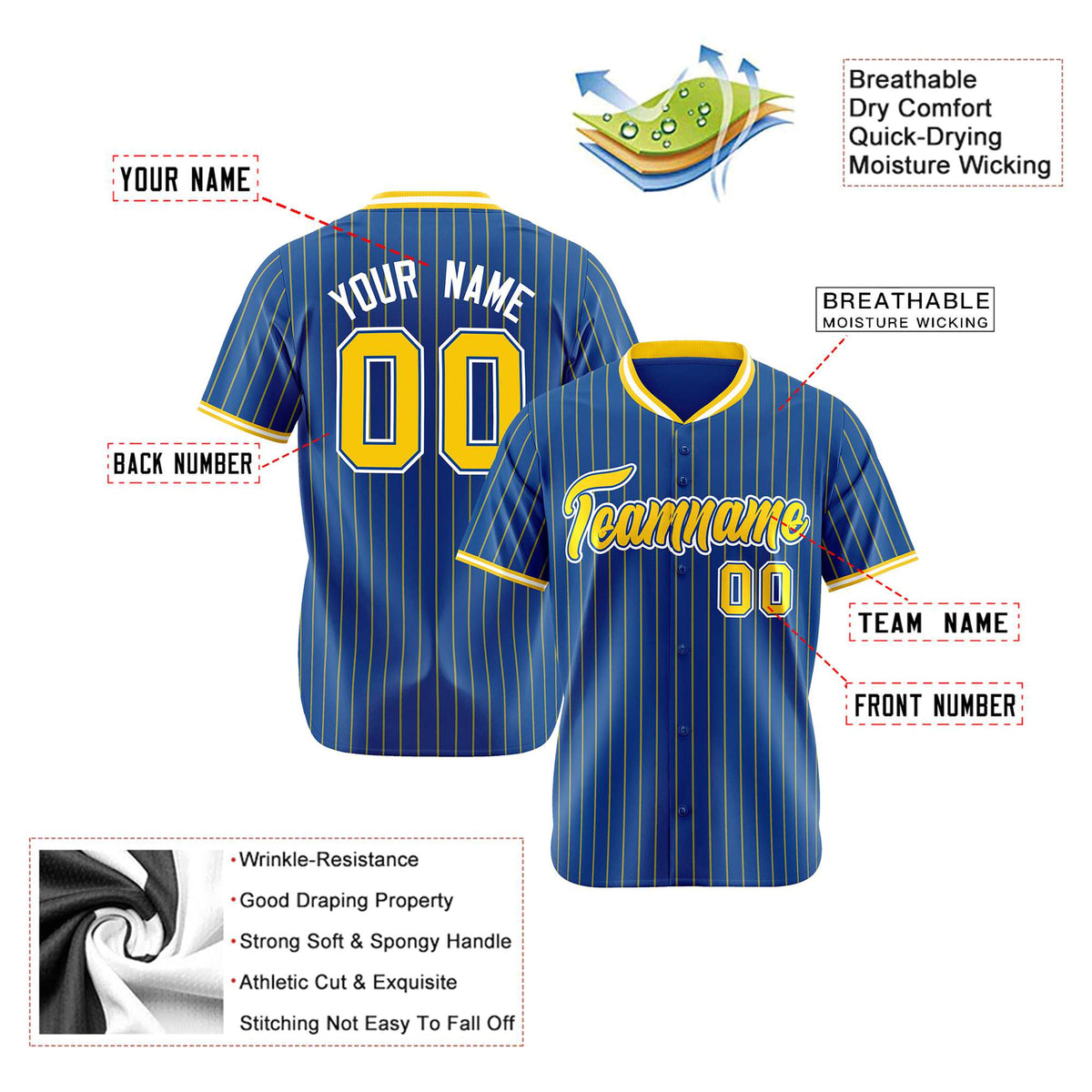 Custom Blue Yellow Pinstripe Yellow-White Authentic Baseball Jersey