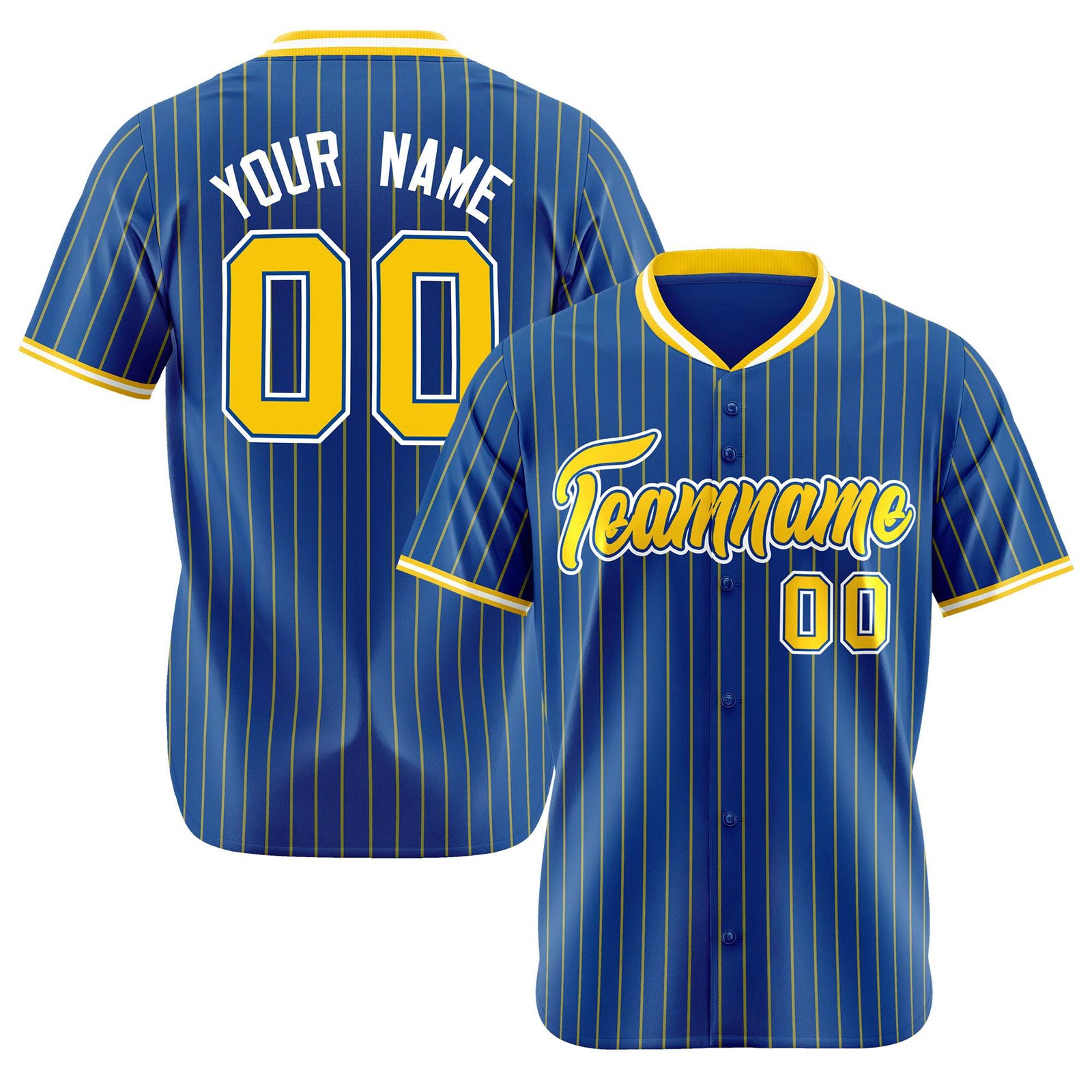 Custom Blue Yellow Pinstripe Yellow-White Authentic Baseball Jersey