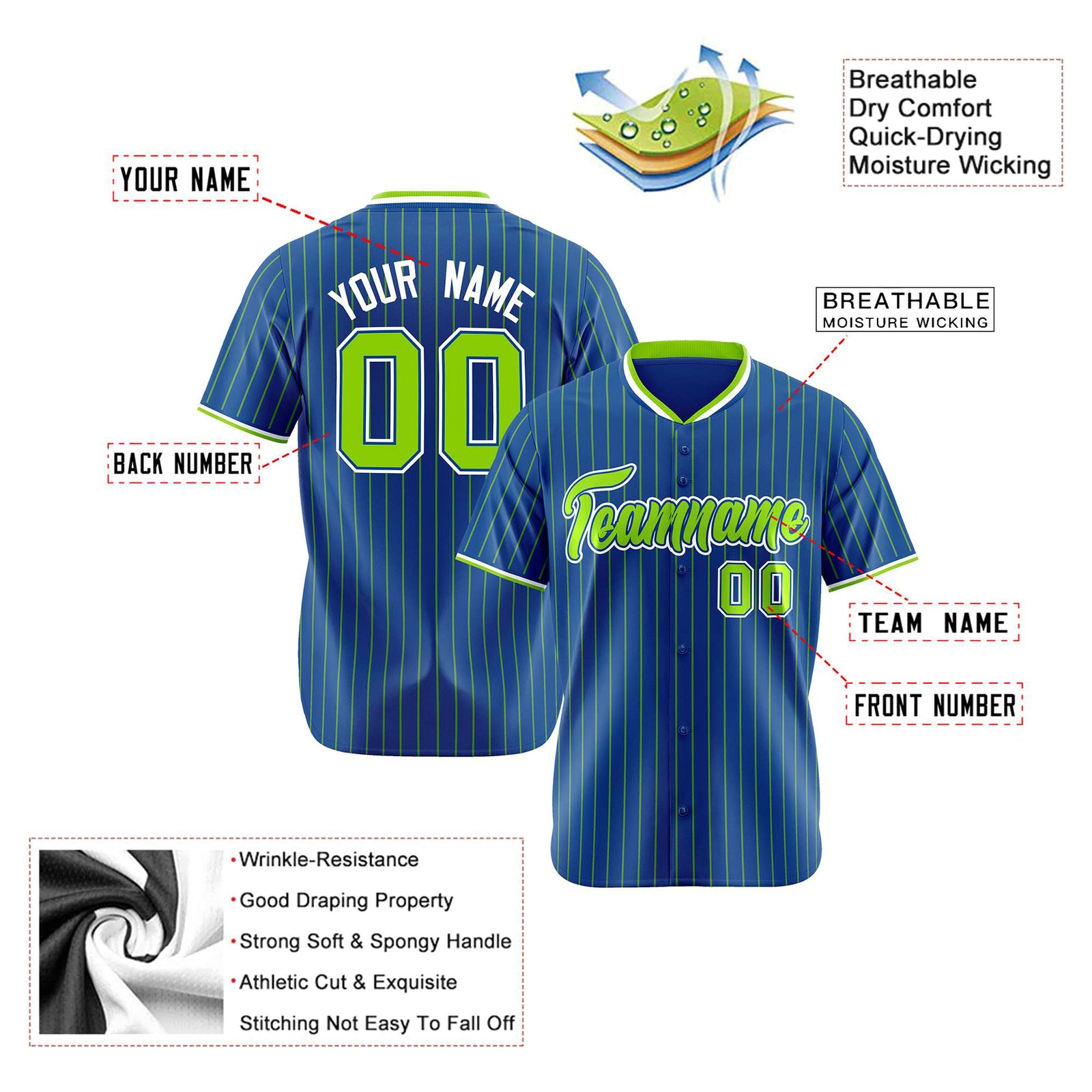 Custom Navy Neon-Green Pinstripe Neon-Green White Authentic Baseball Jersey