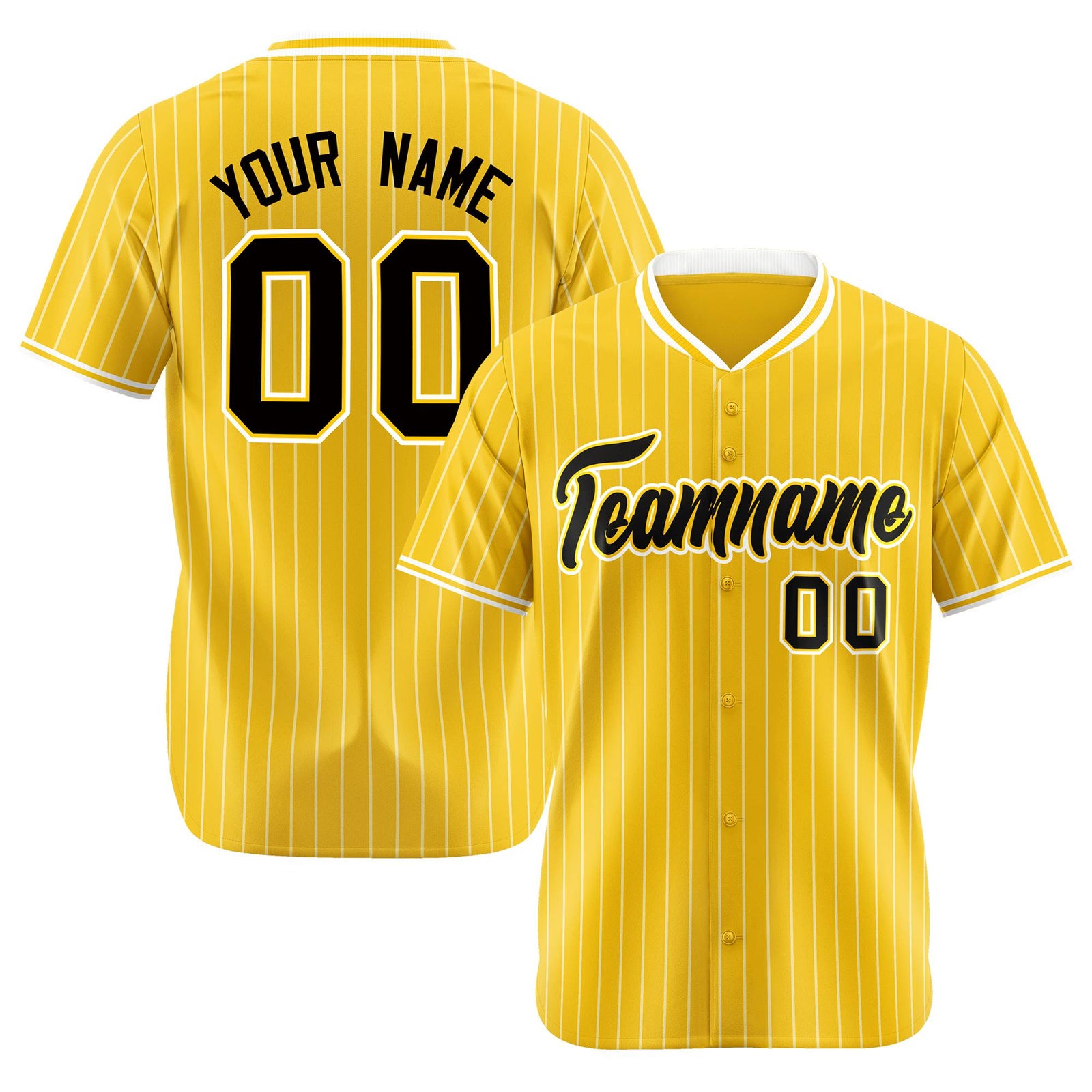Custom Yellow White Pinstripe Black-White Authentic Baseball Jersey