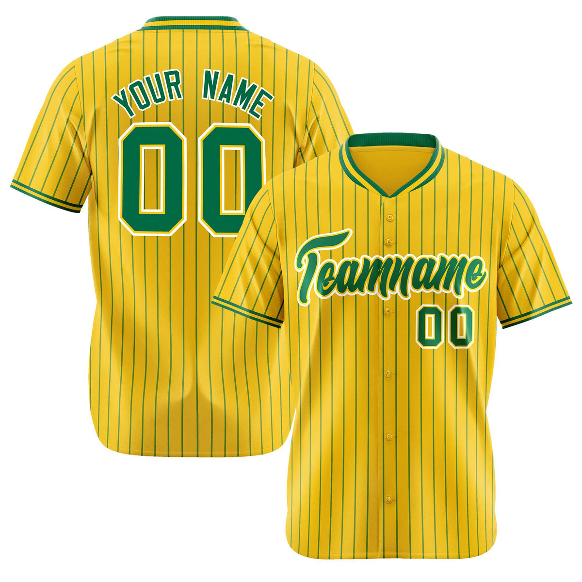 Custom Yellow Kelly-Green Pinstripe Kelly-Green White Authentic Baseball Jersey