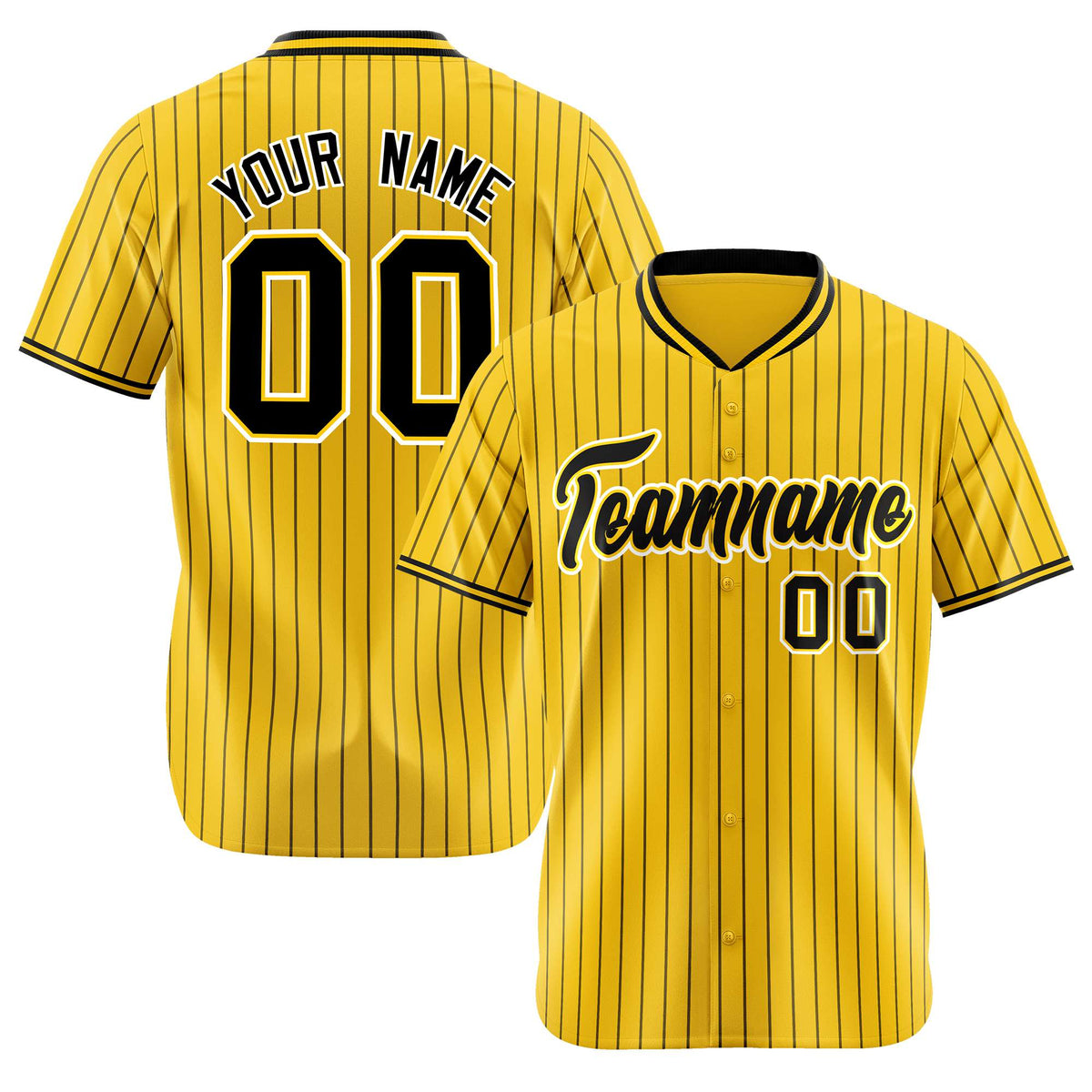 Custom Yellow Black Pinstripe Black-White Authentic Baseball Jersey