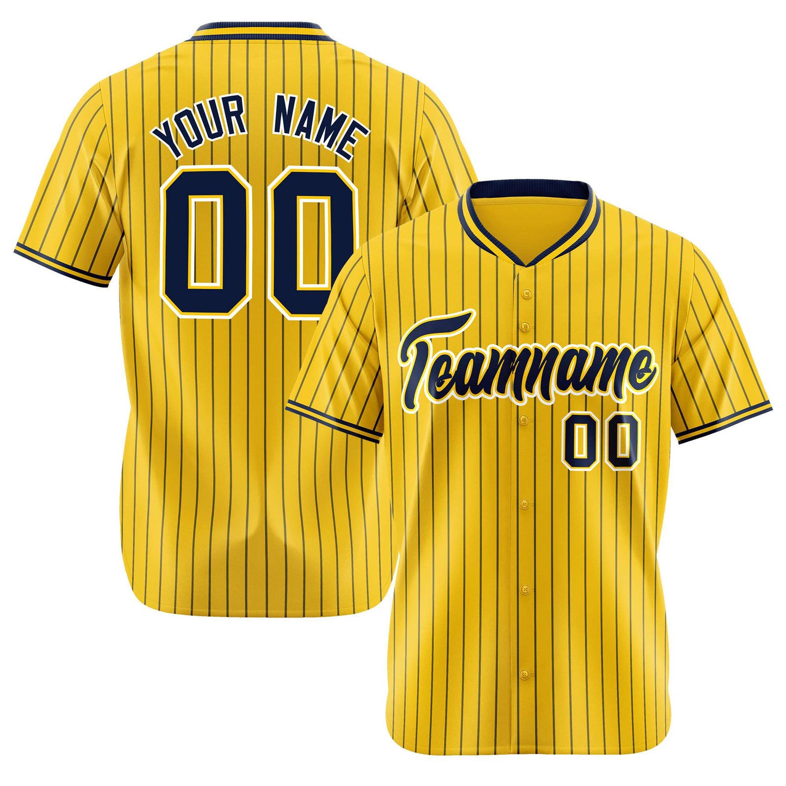 Custom Yellow Navy Pinstripe Navy-White Authentic Baseball Jersey