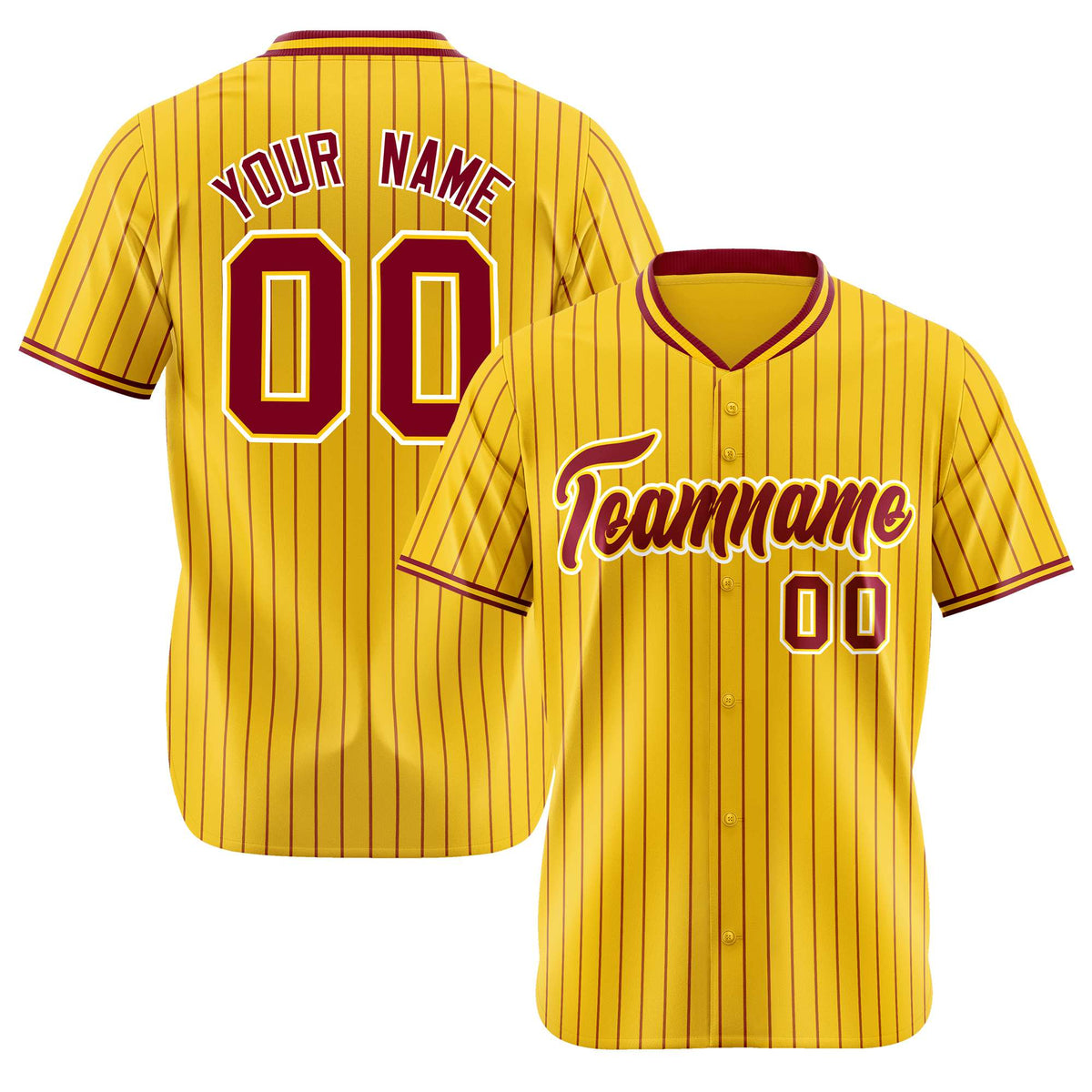 Custom Yellow Burgundy Pinstripe Burgundy-White Authentic Baseball Jersey