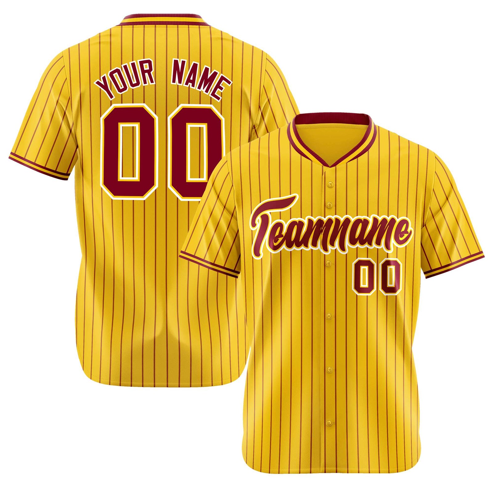 Custom Yellow Burgundy Pinstripe Burgundy-White Authentic Baseball Jersey