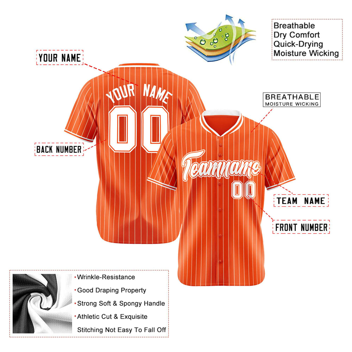 Custom Orange White Pinstripe White-Orange Authentic Baseball Jersey