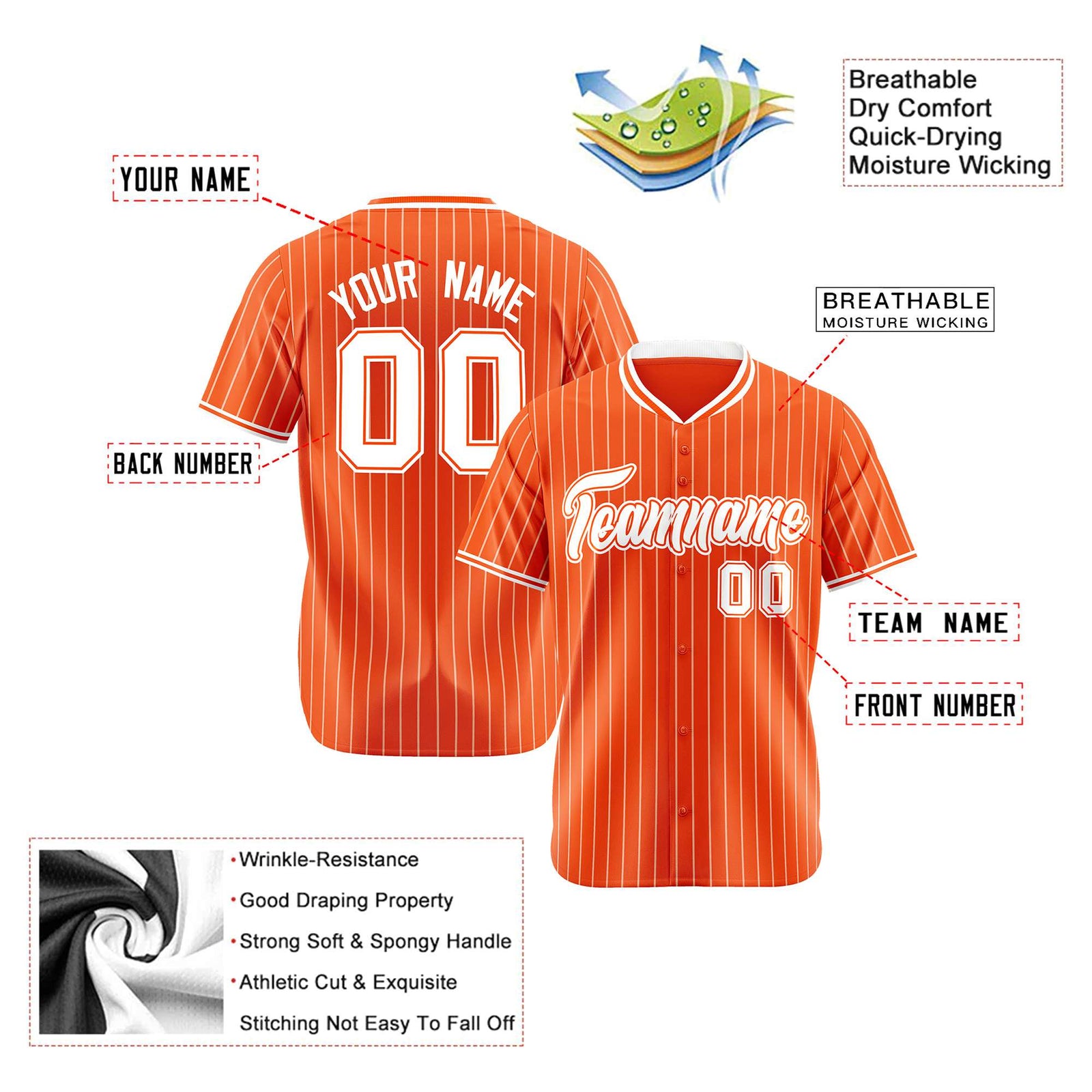 Custom Orange White Pinstripe White-Orange Authentic Baseball Jersey