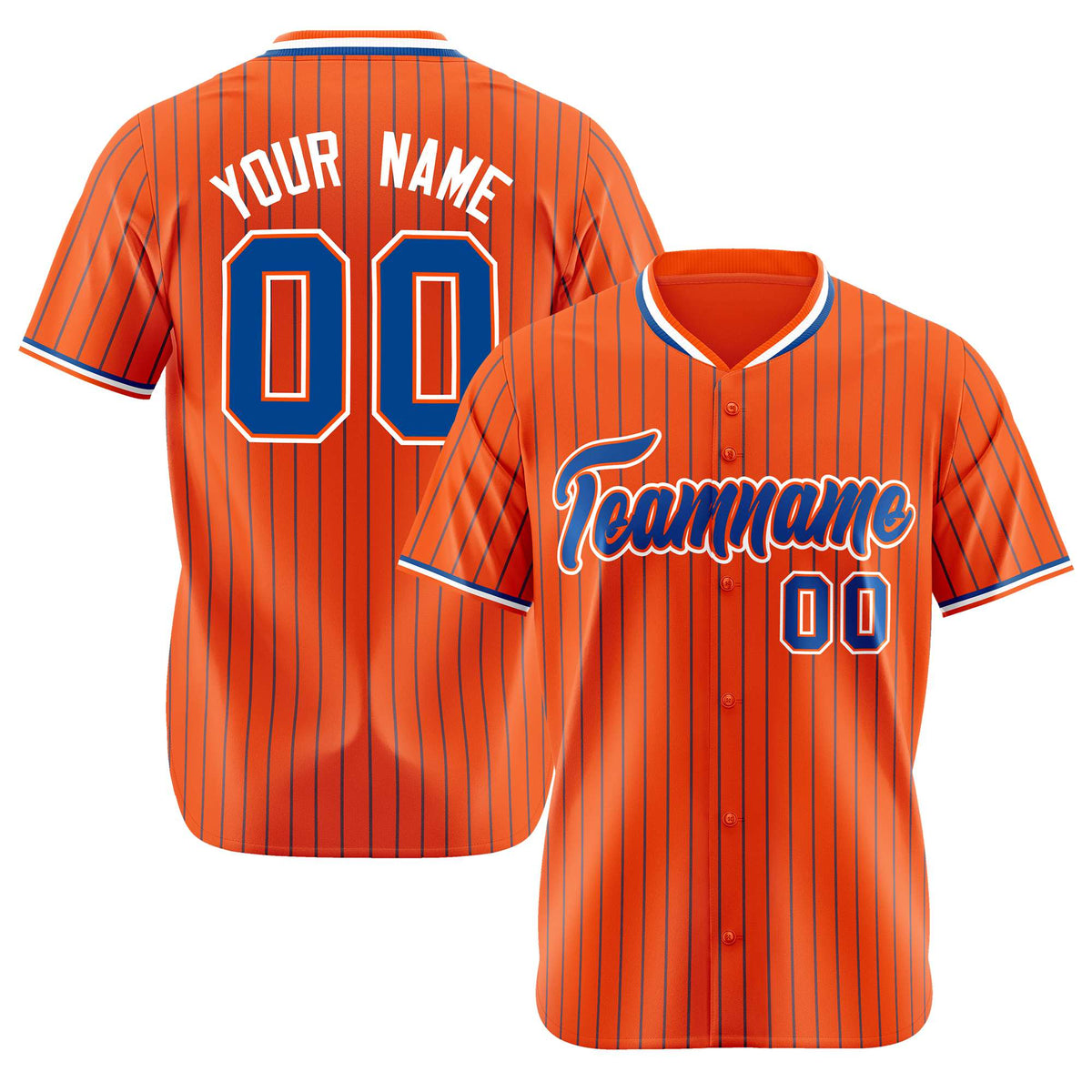 Custom Orange Blue Pinstripe Blue-White Authentic Baseball Jersey