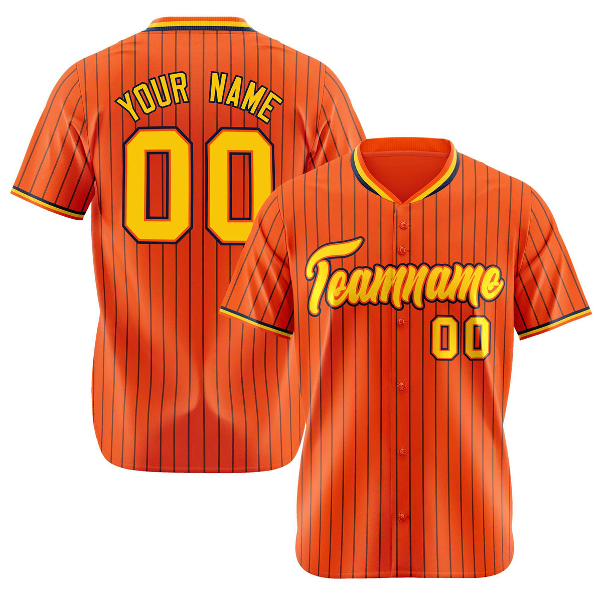 Custom Orange Navy Pinstripe Gold-Navy Authentic Baseball Jersey