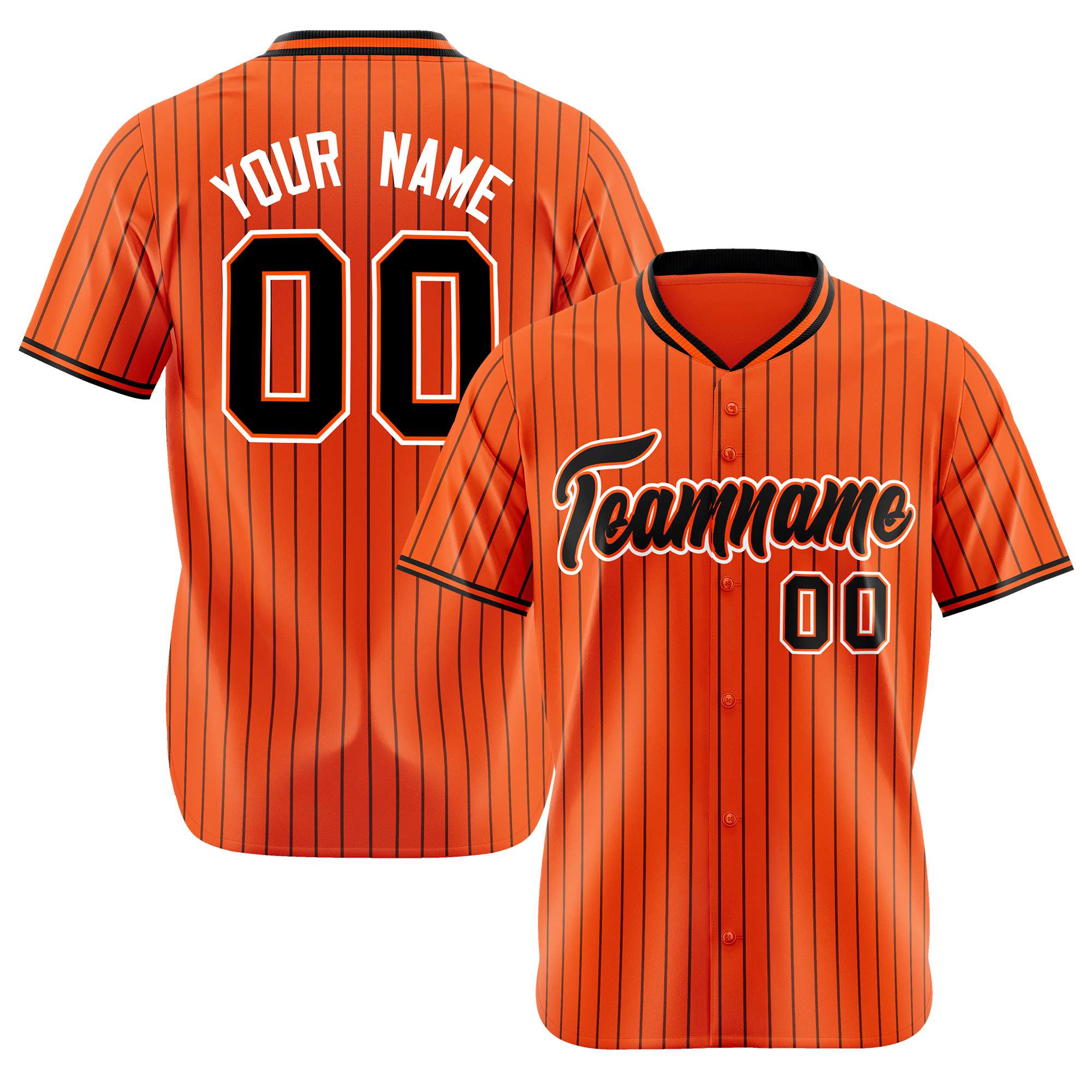 Custom Orange Black Pinstripe Black-White Authentic Baseball Jersey