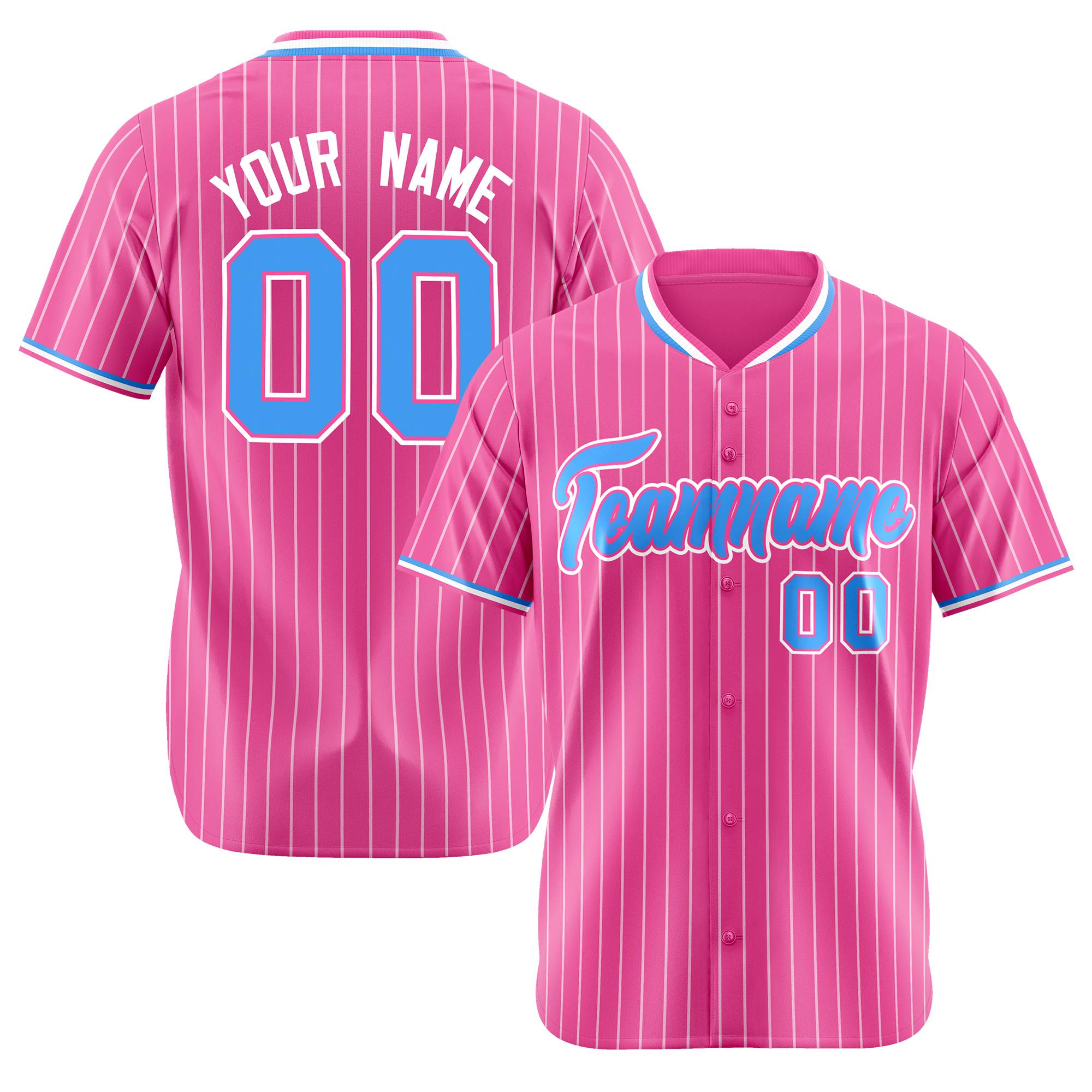 Custom Pink Blue Pinstripe Blue-White Authentic Baseball Jersey