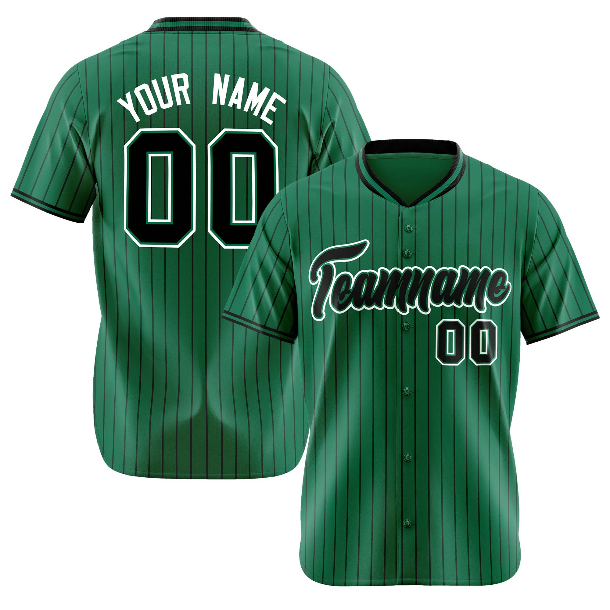 Custom Kelly Green Black Pinstripe Black-White Authentic Baseball Jersey