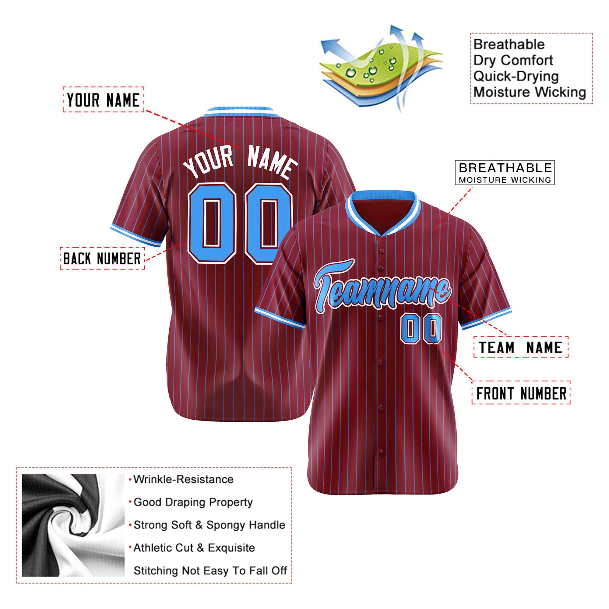 Custom Crimson Blue Pinstripe Blue-White Authentic Baseball Jersey