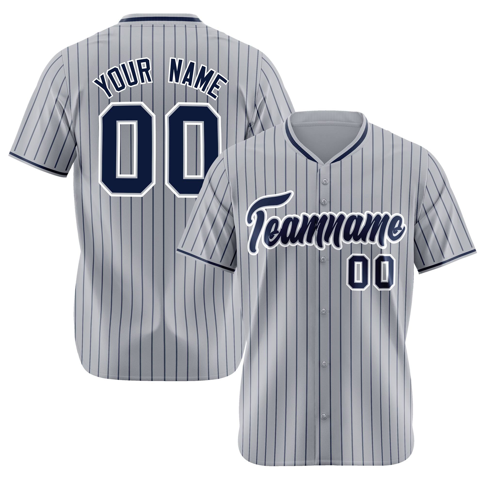 Custom Gray Navy Pinstripe Navy-White Authentic Baseball Jersey