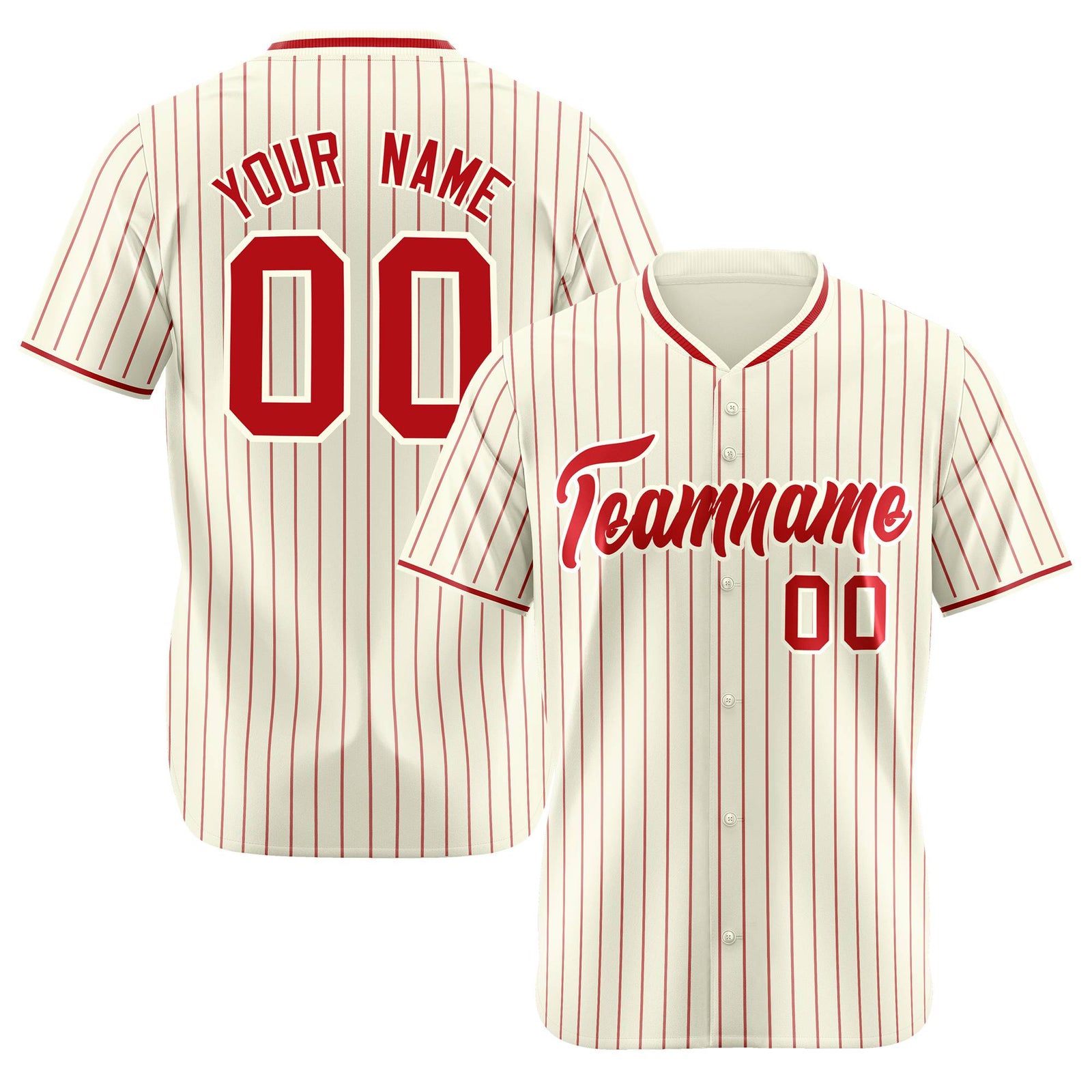 Custom Cream Red Pinstripe Red-White Authentic Baseball Jersey