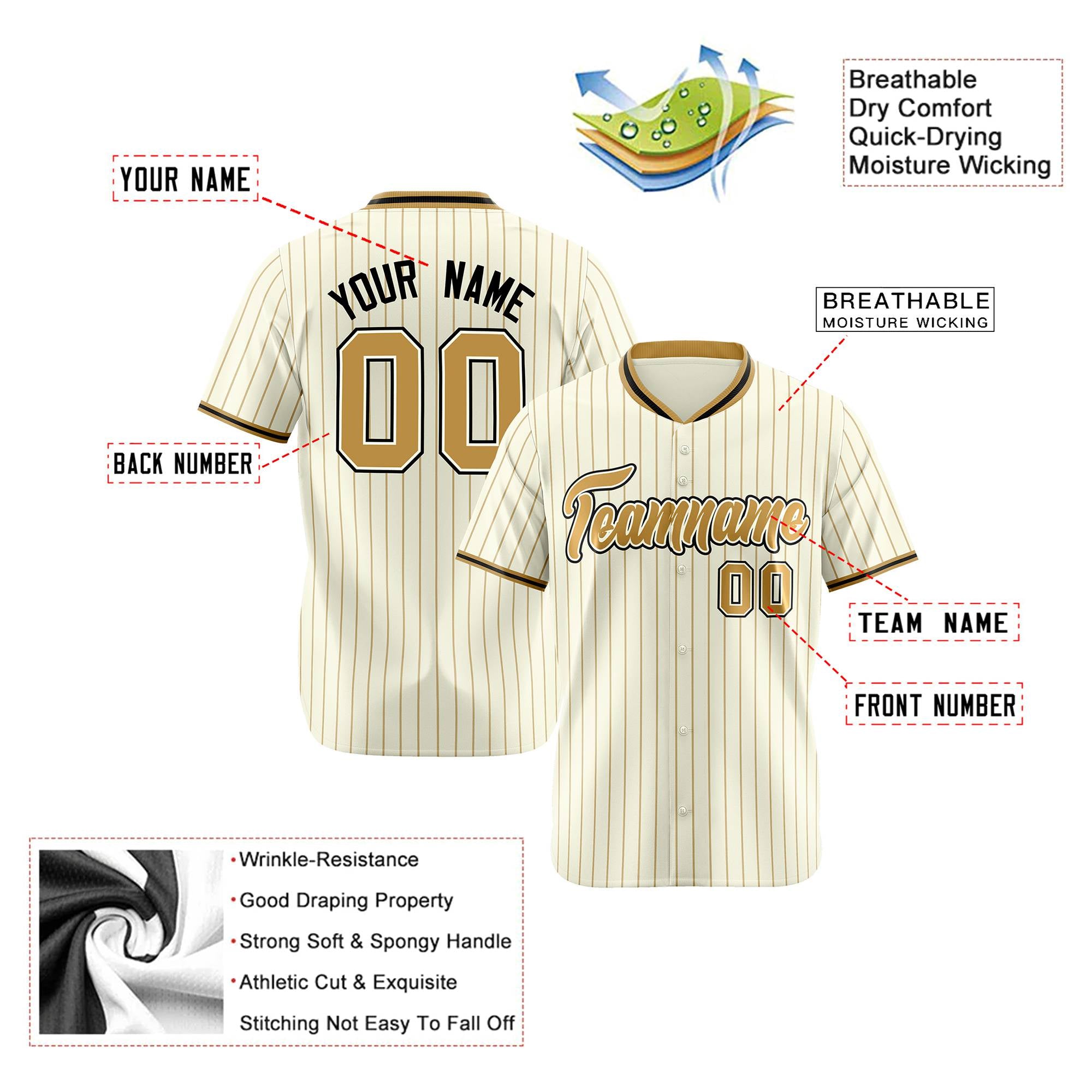 Custom Cream Brown Pinstripe Brown-Black Authentic Baseball Jersey