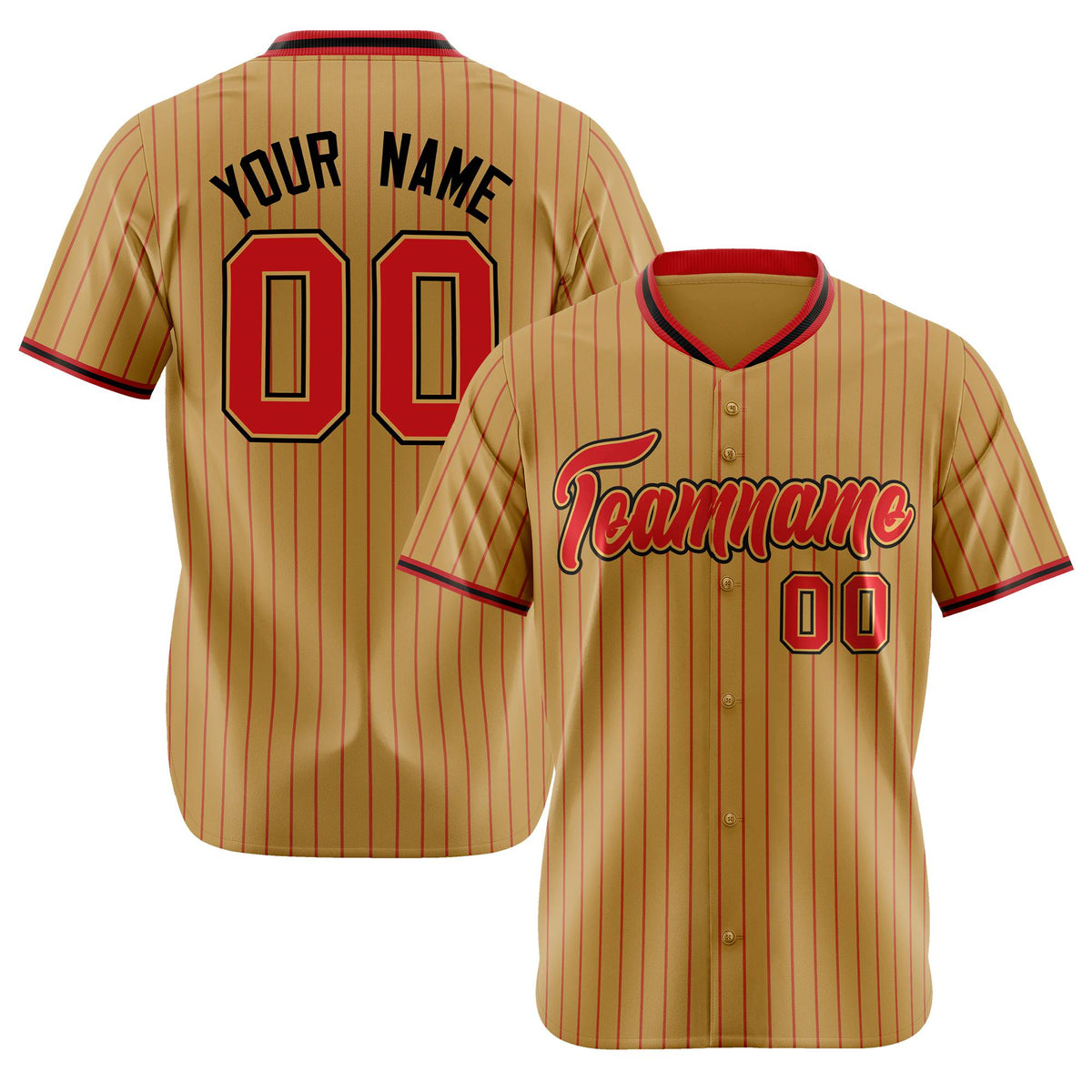 Custom Brwon Red Pinstripe Red-Black Authentic Baseball Jersey