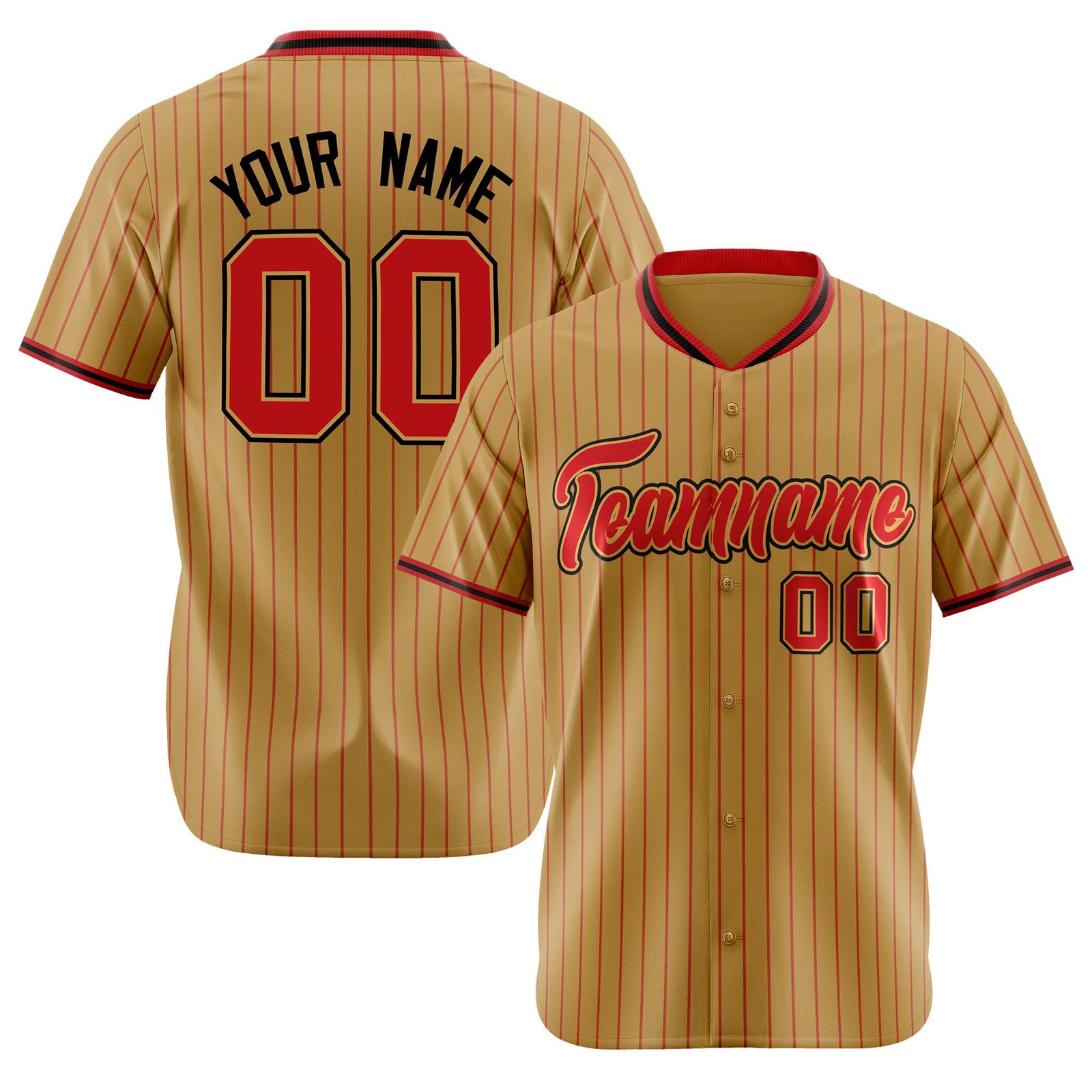 Custom Brwon Red Pinstripe Red-Black Authentic Baseball Jersey