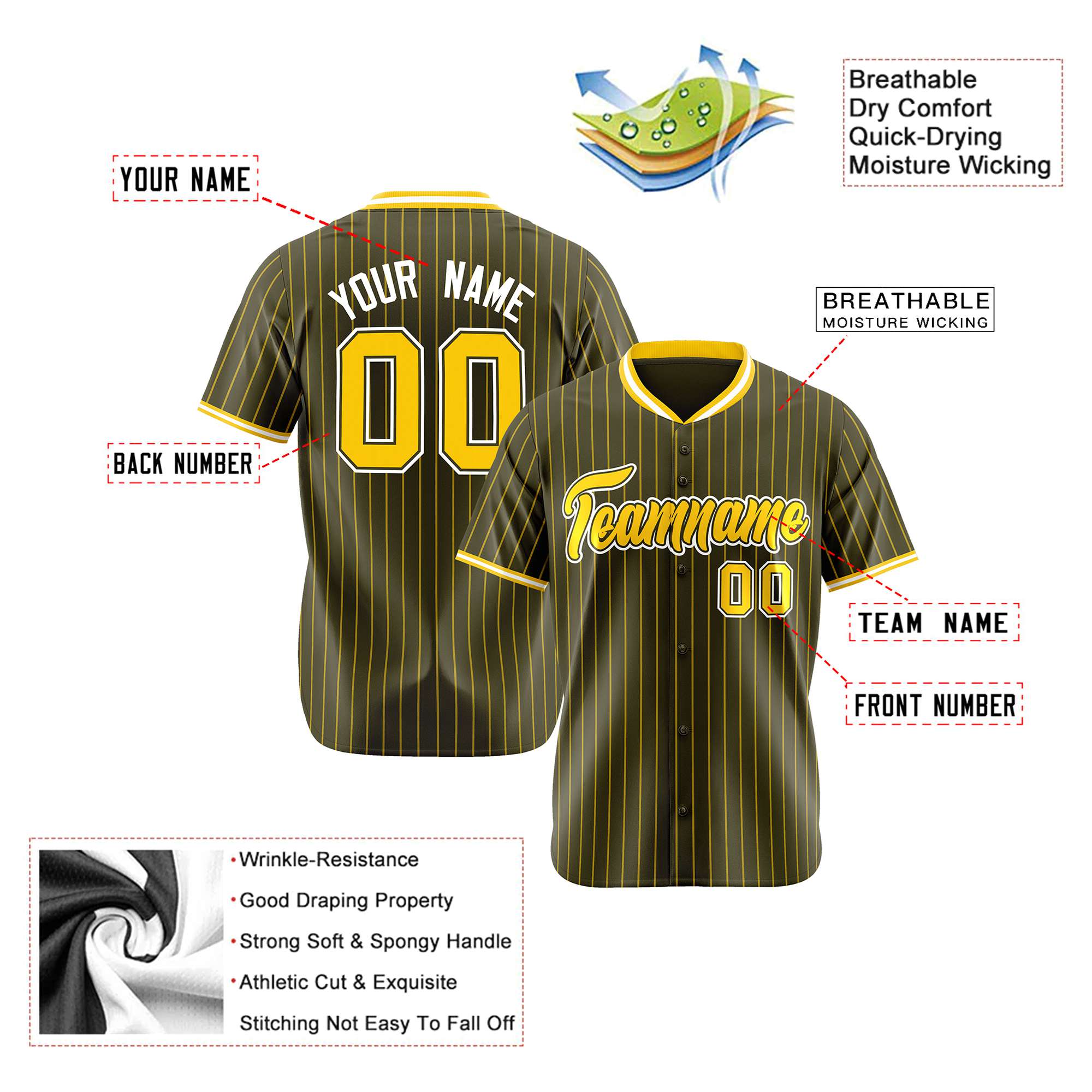 Custom Olive Yellow Pinstripe Yellow-White Authentic Baseball Jersey