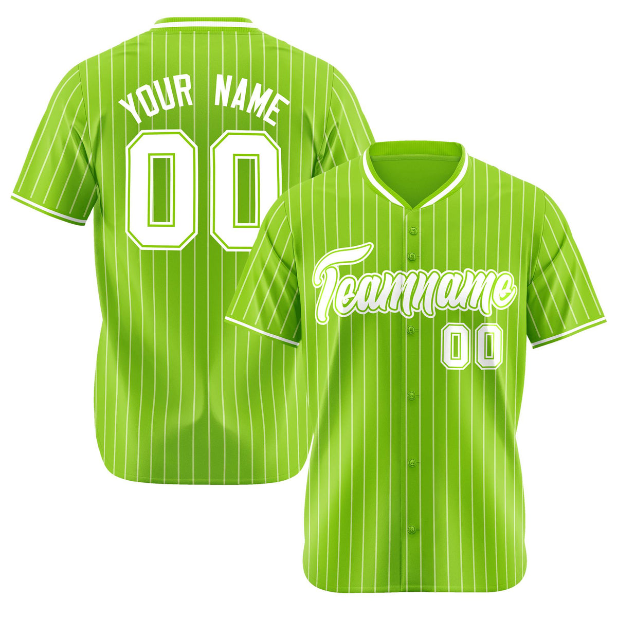 Custom Neon Green White Pinstripe White Neon-Green Authentic Baseball Jersey